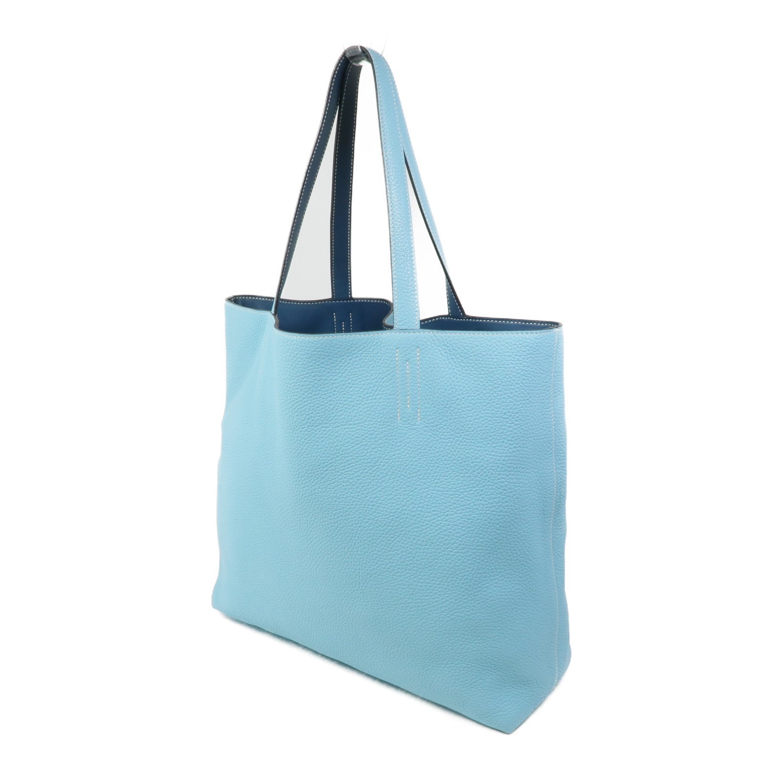 HERMES Clemence皮革Double Sens 35手挽袋Bleu Atoll/Blue Jean