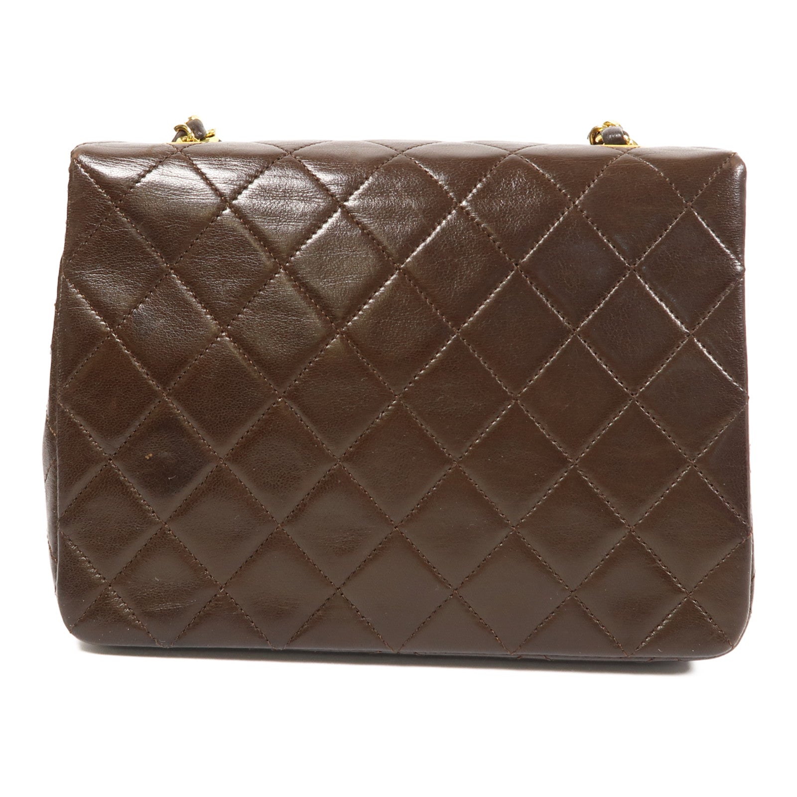 CHANEL 菱格牛皮皮革Mini Square金扣鏈帶肩背袋啡色