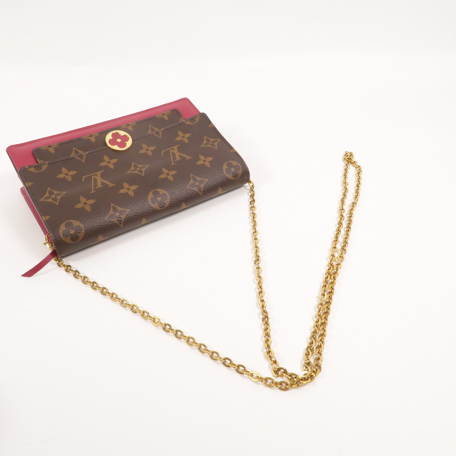LOUIS VUITTON Monogram Portefeuille Flore金扣鏈帶肩背袋