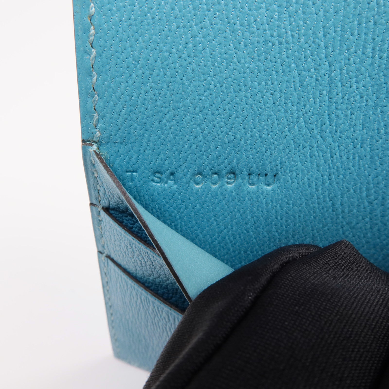 HERMES Alligator皮革Copernic Compact Wallet銀扣卡片套Bleu Atoll
