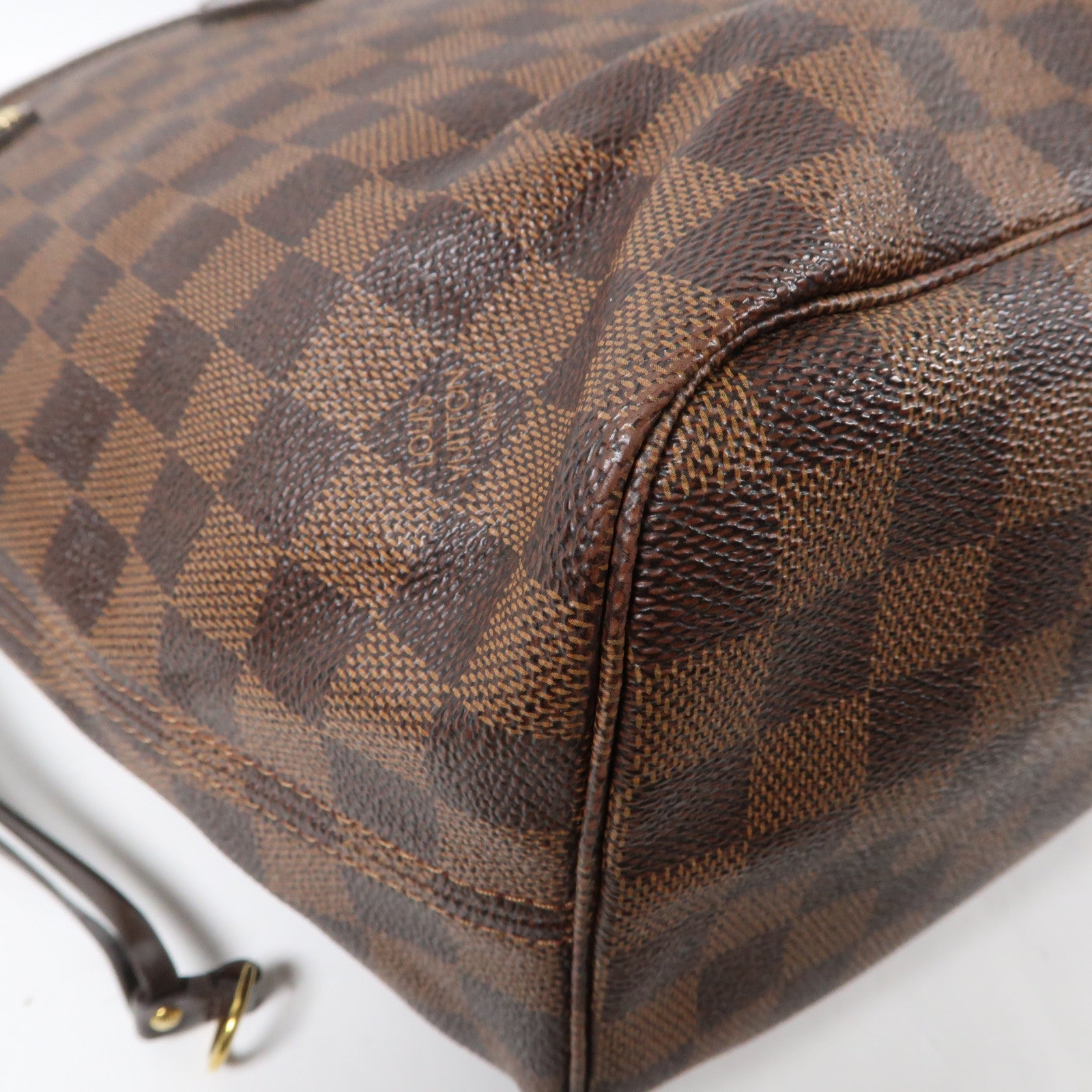 LOUIS VUITTON Damier Ebene Neverfull MM金扣手挽袋啡色