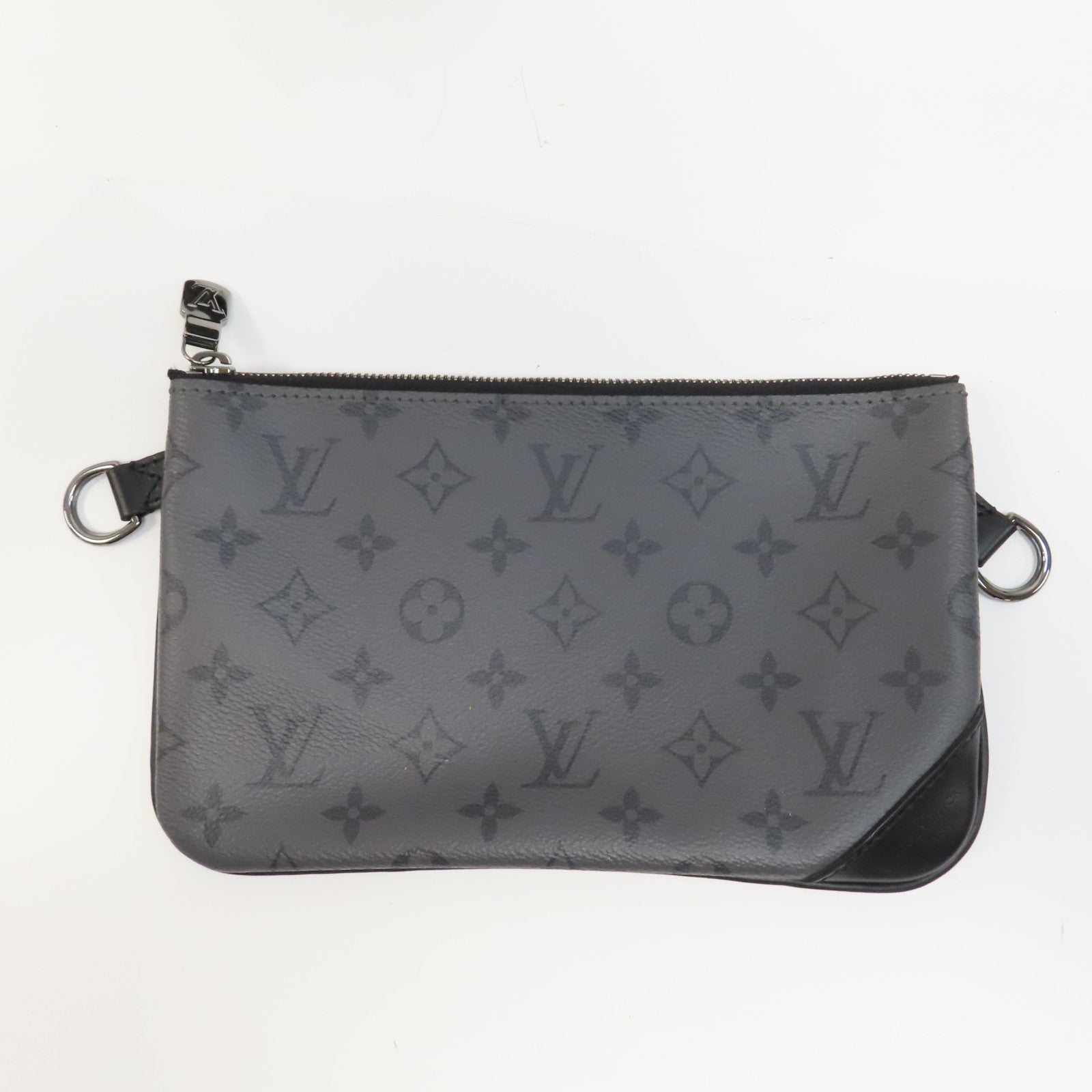 LOUIS VUITTON Monogram Eclipse Trio Messenger銀扣肩背袋黑色/灰色