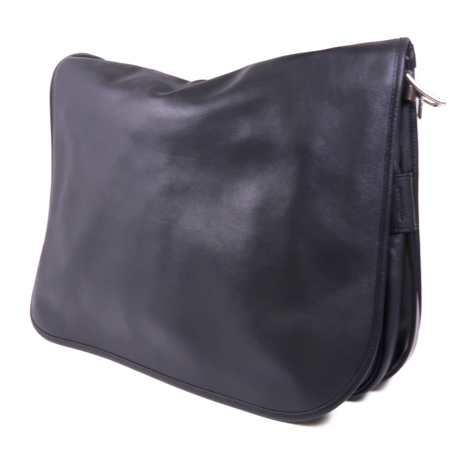 HERMES Swift皮革Barda銀扣肩背袋/斜挎包Noir