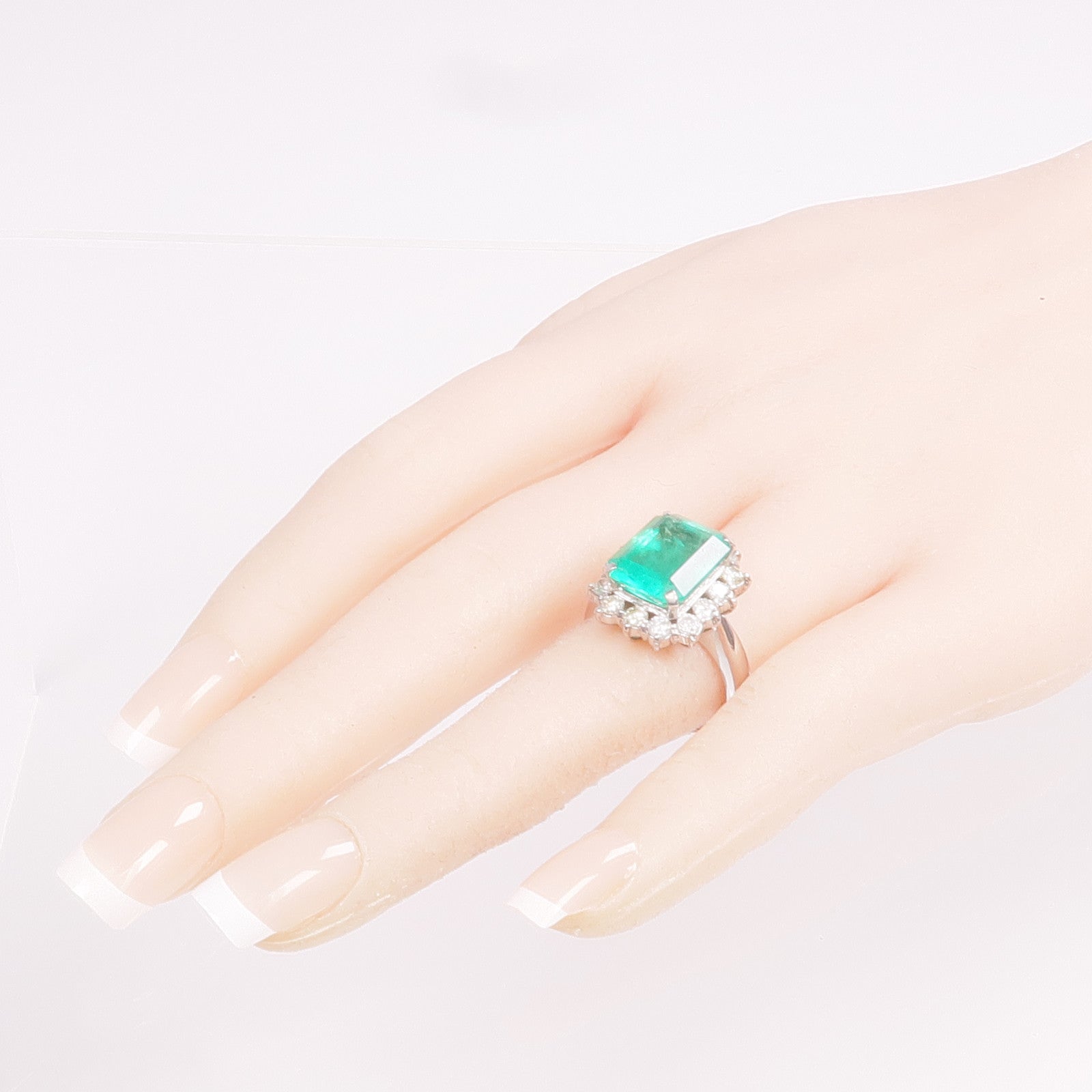 JEWELRY PT900鉑金Emerald Diamond Ring綠寶石/鑽石戒指US#7