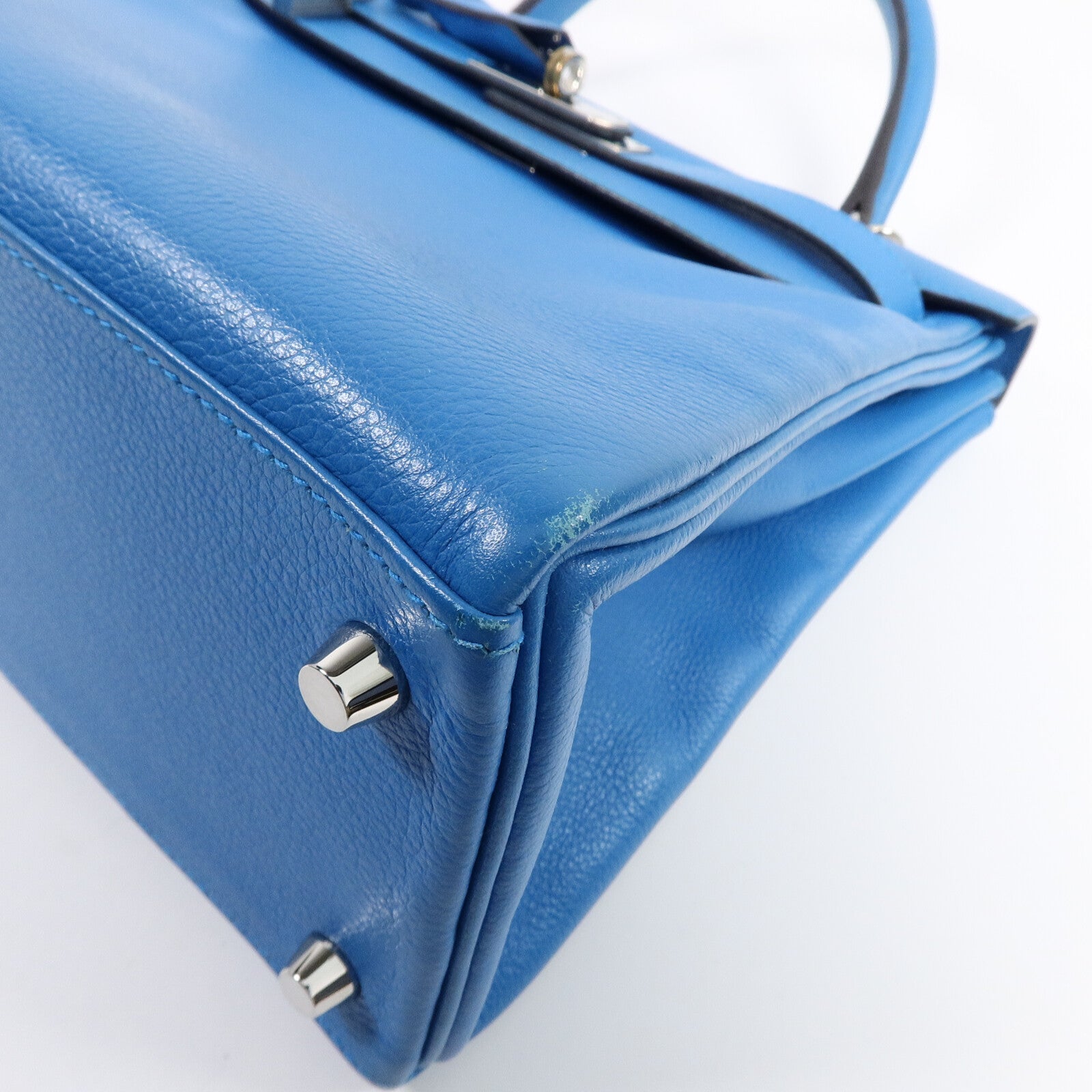 HERMES Clemence皮革Kelly 28手挽肩背兩用袋Bleu Frida