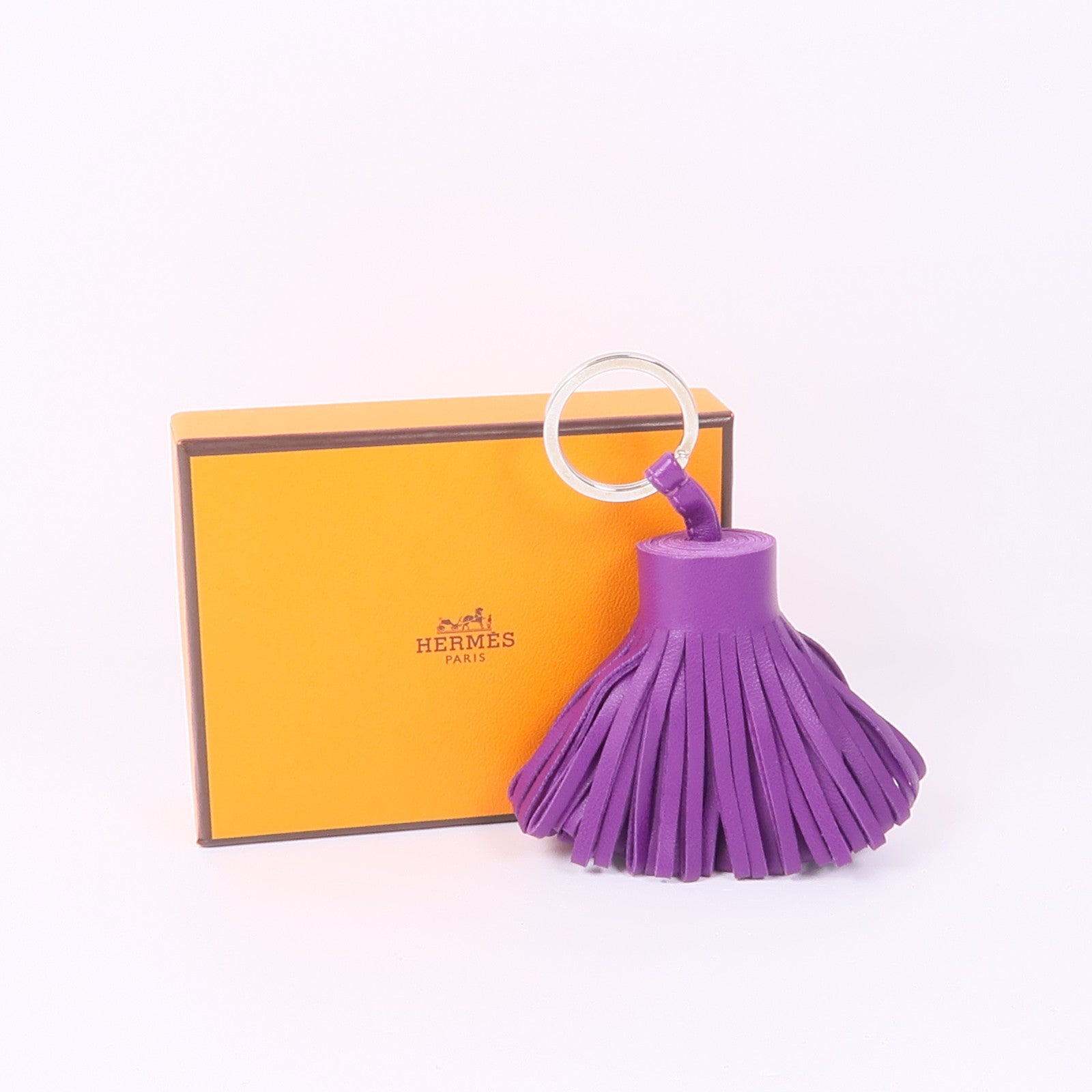 HERMES 【激減優惠】Milo皮革Carmen Key Ring銀扣鑰匙圈Violet