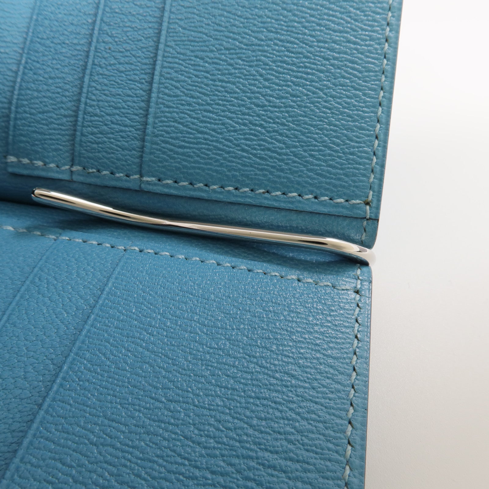 HERMES Alligator皮革Copernic Compact Wallet銀扣卡片套Bleu Atoll