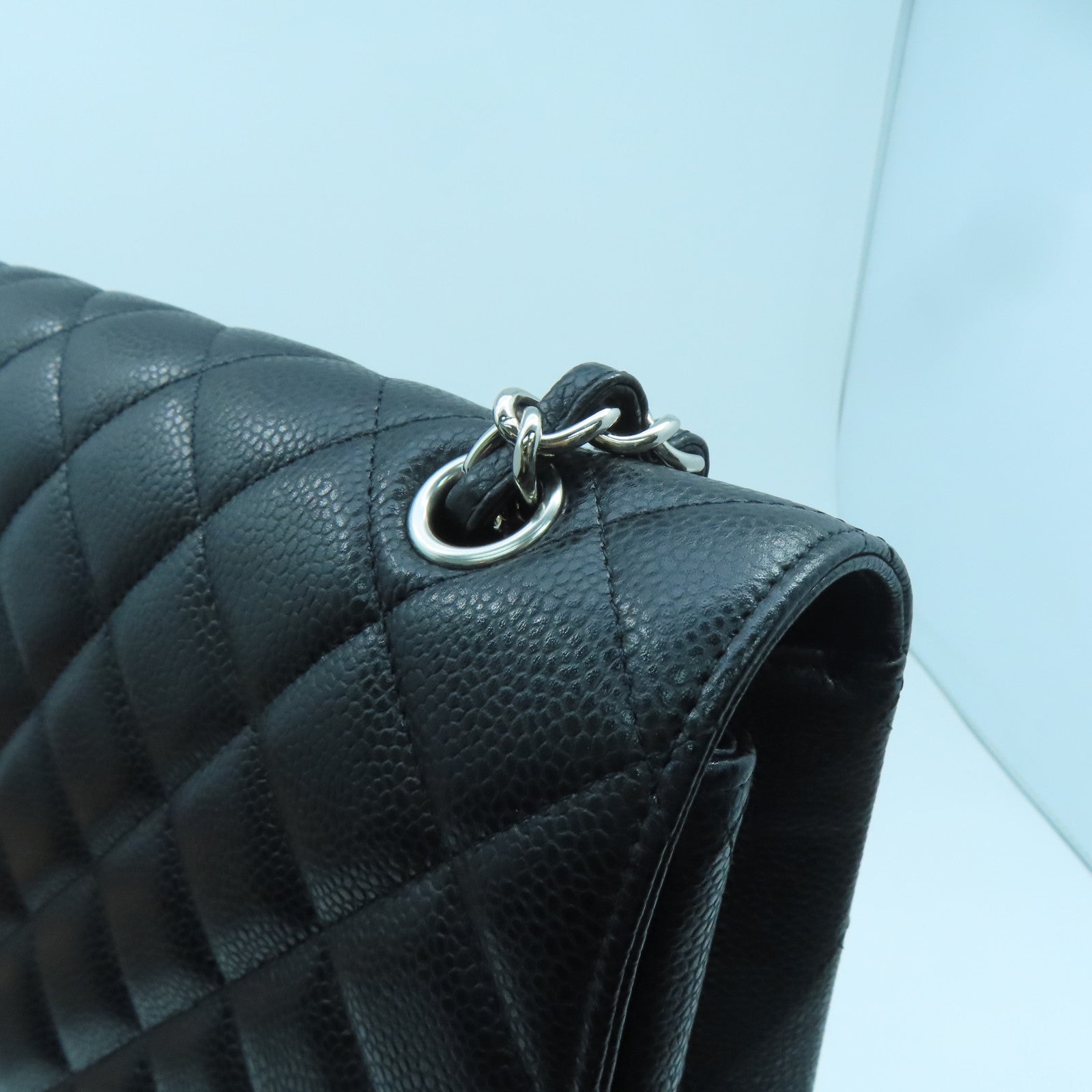 CHANEL Caviar Leather Maxi Silver Buckle Handle Shoulder Bag Black