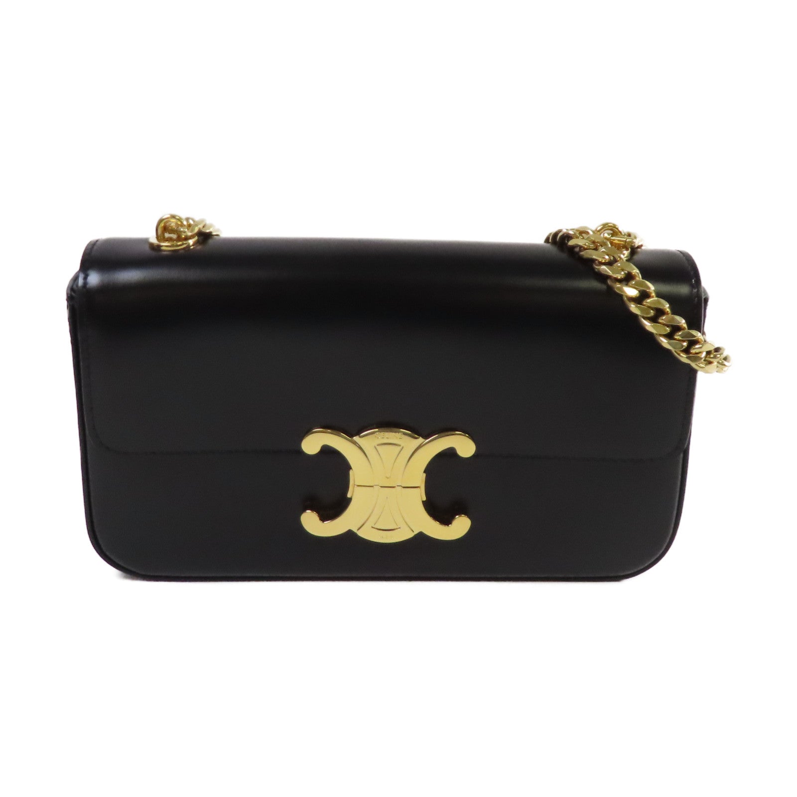 CELINE 牛皮皮革Claude Chain Shoulder Bag金扣肩背袋黑色