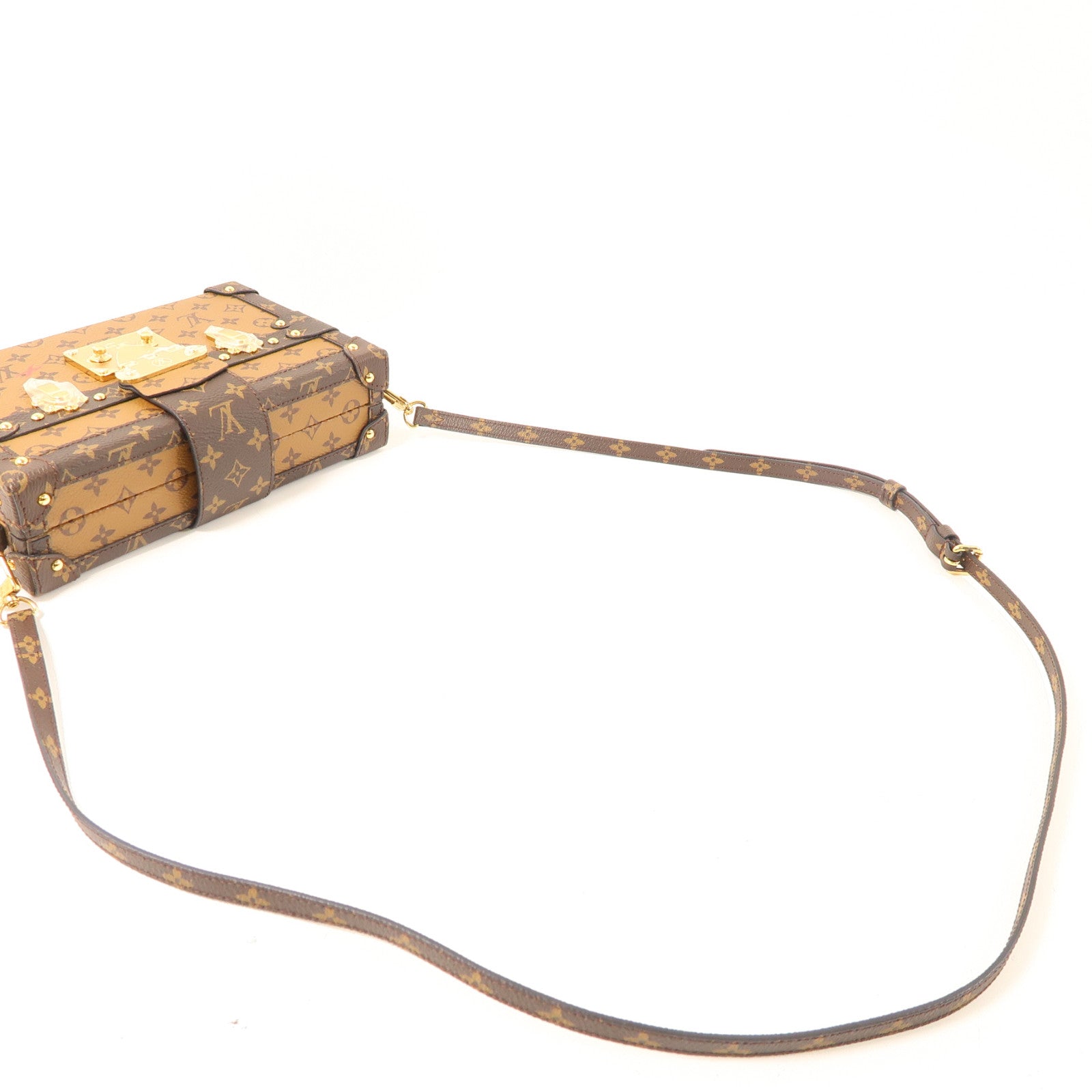 LOUIS VUITTON Monogram Reverse Petite Malle金扣肩背袋棕色