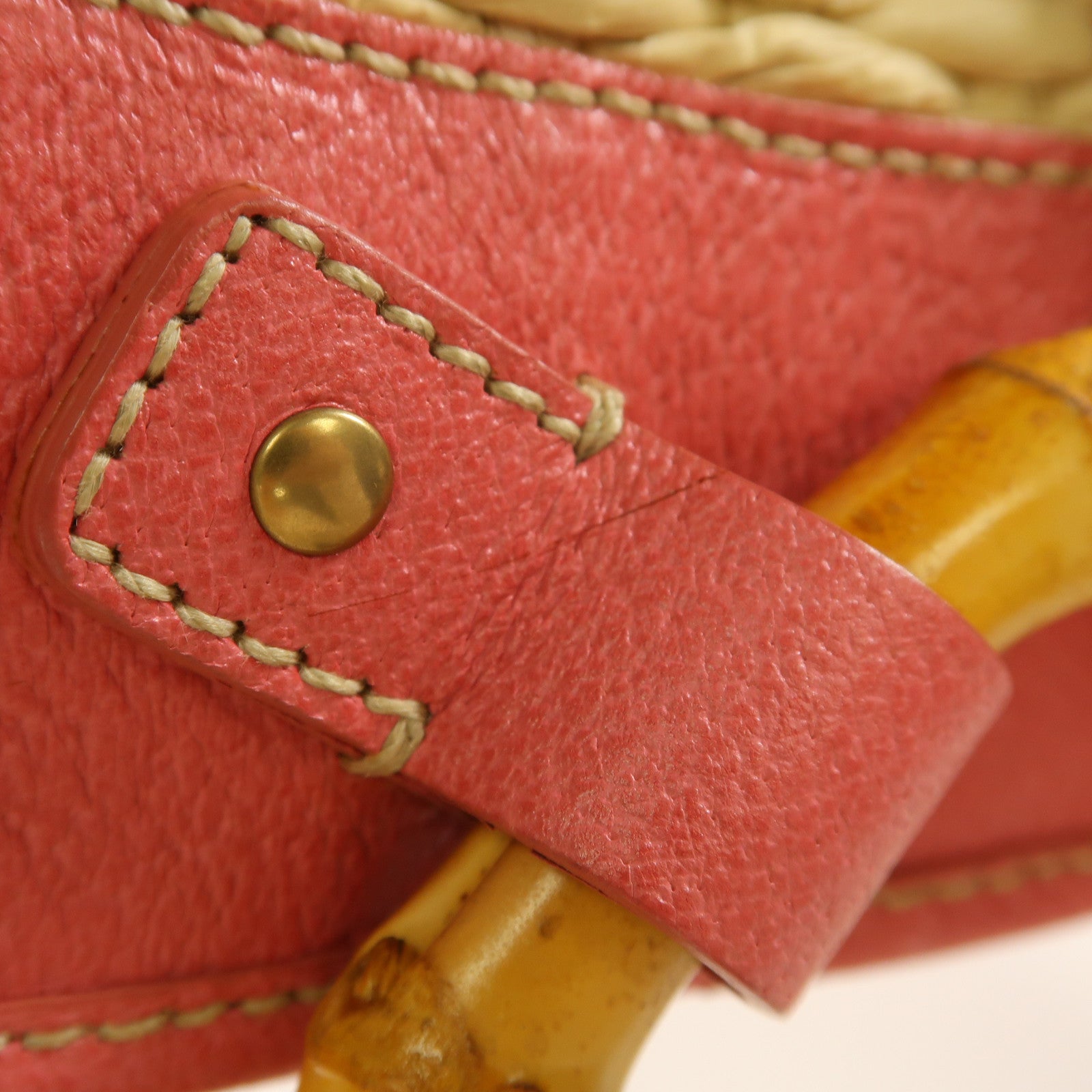 Miu Miu 【激減優惠】Straw/皮革Handbag金扣手挽袋米色/粉紅色