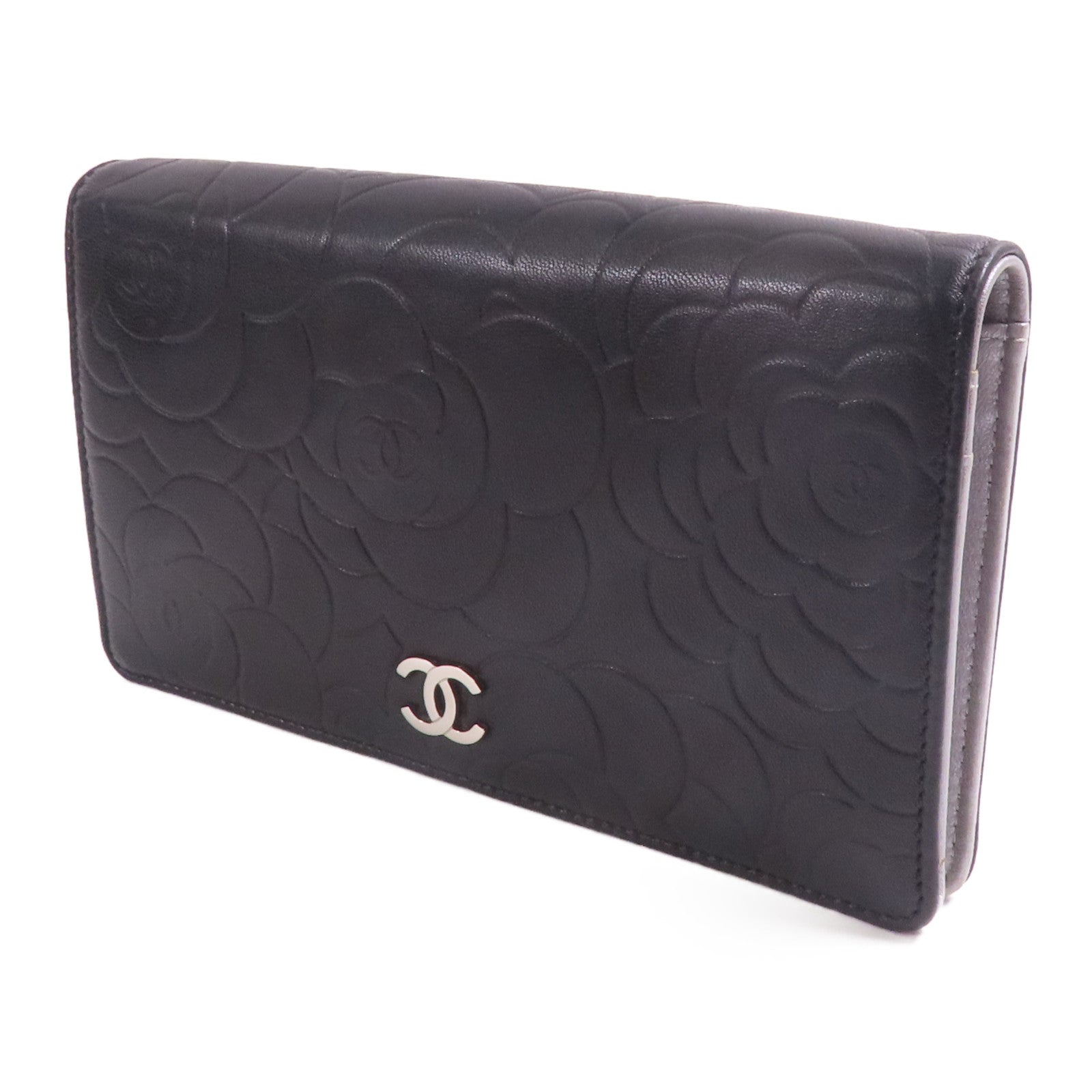 CHANEL 羊皮皮革Long Wallet銀扣錢包
