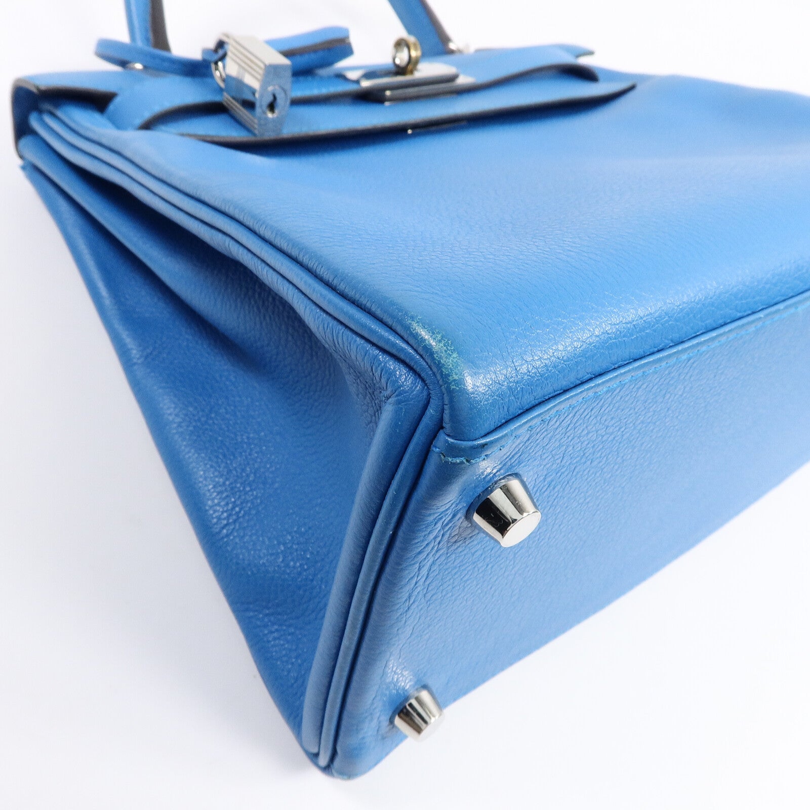 HERMES Clemence皮革Kelly 28手挽肩背兩用袋Bleu Frida