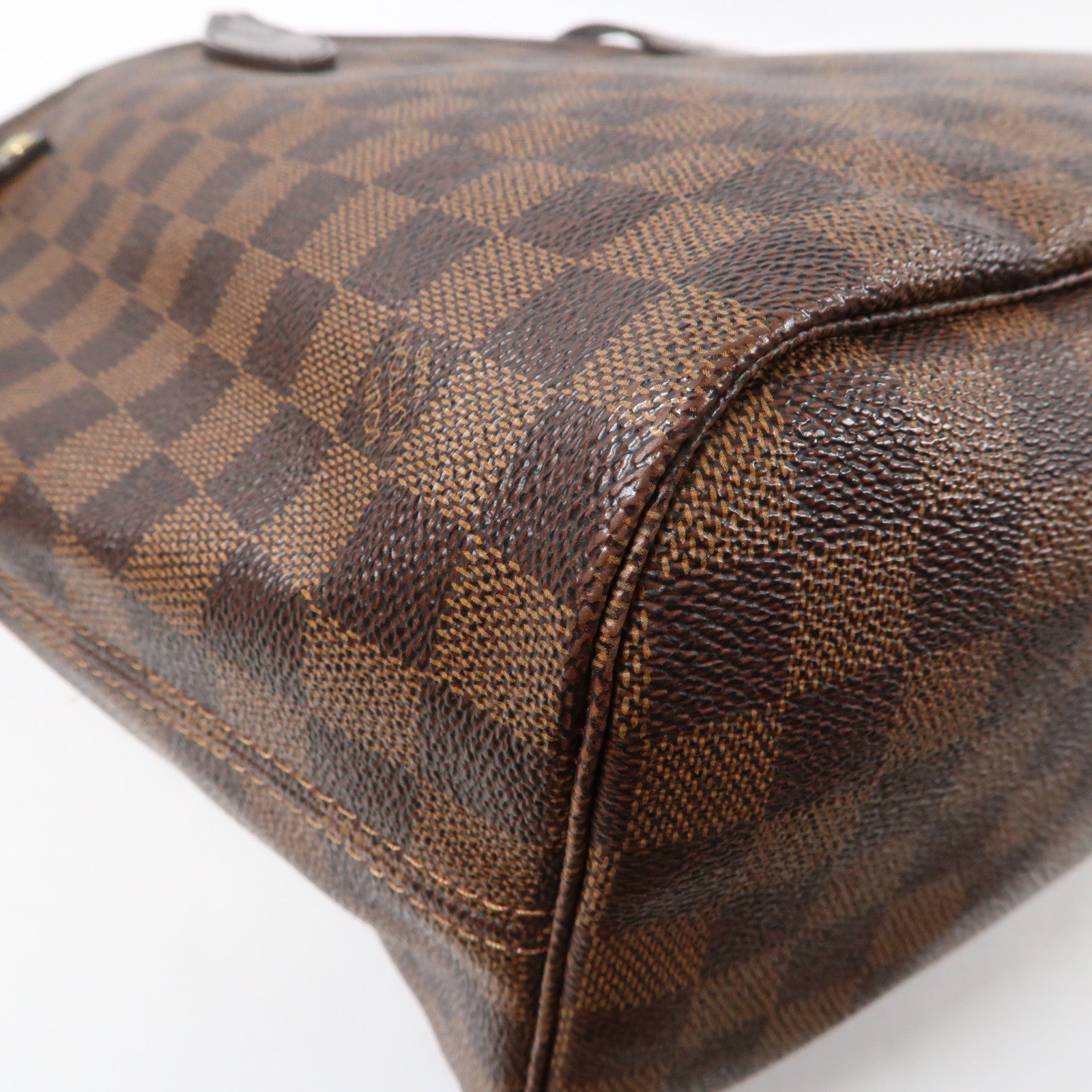 LOUIS VUITTON Damier Ebene Neverfull MM金扣手挽袋啡色