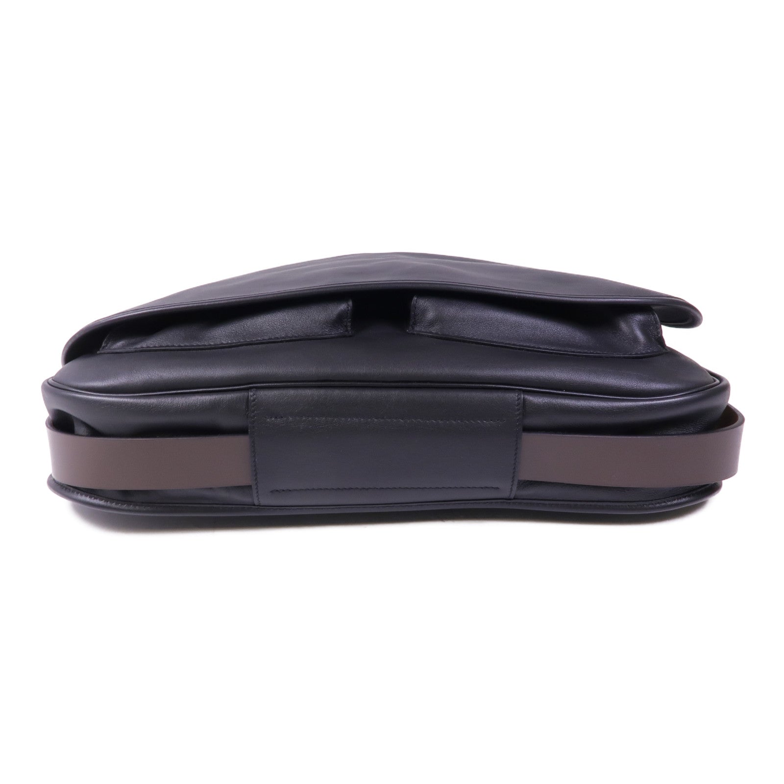 HERMES Swift皮革Barda銀扣肩背袋/斜挎包Noir