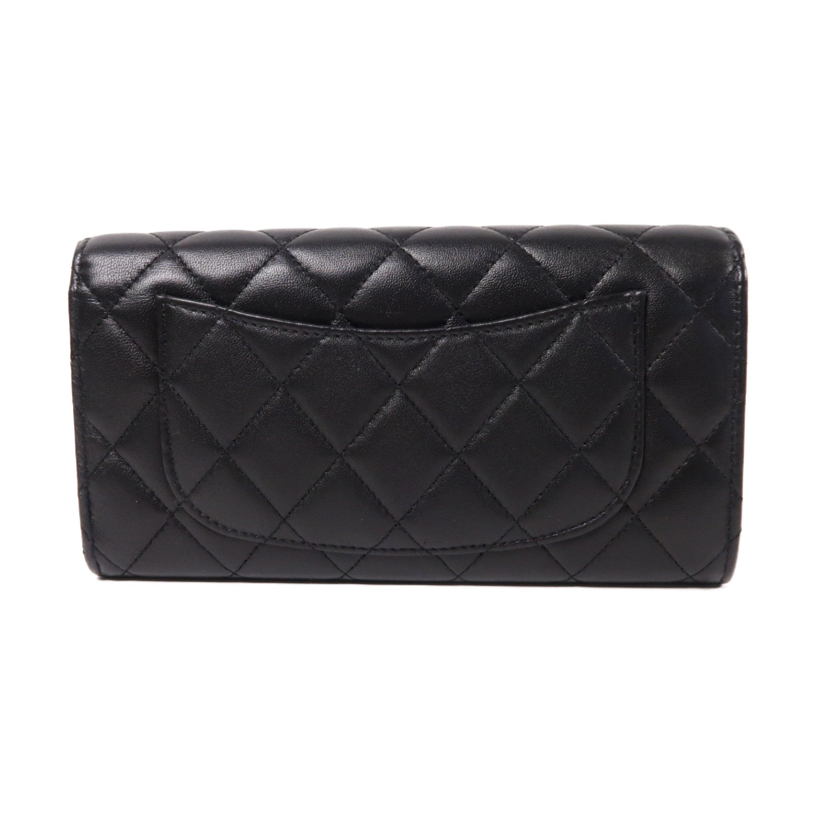 CHANEL 菱格羊皮皮革Long Wallet金扣長錢包黑色