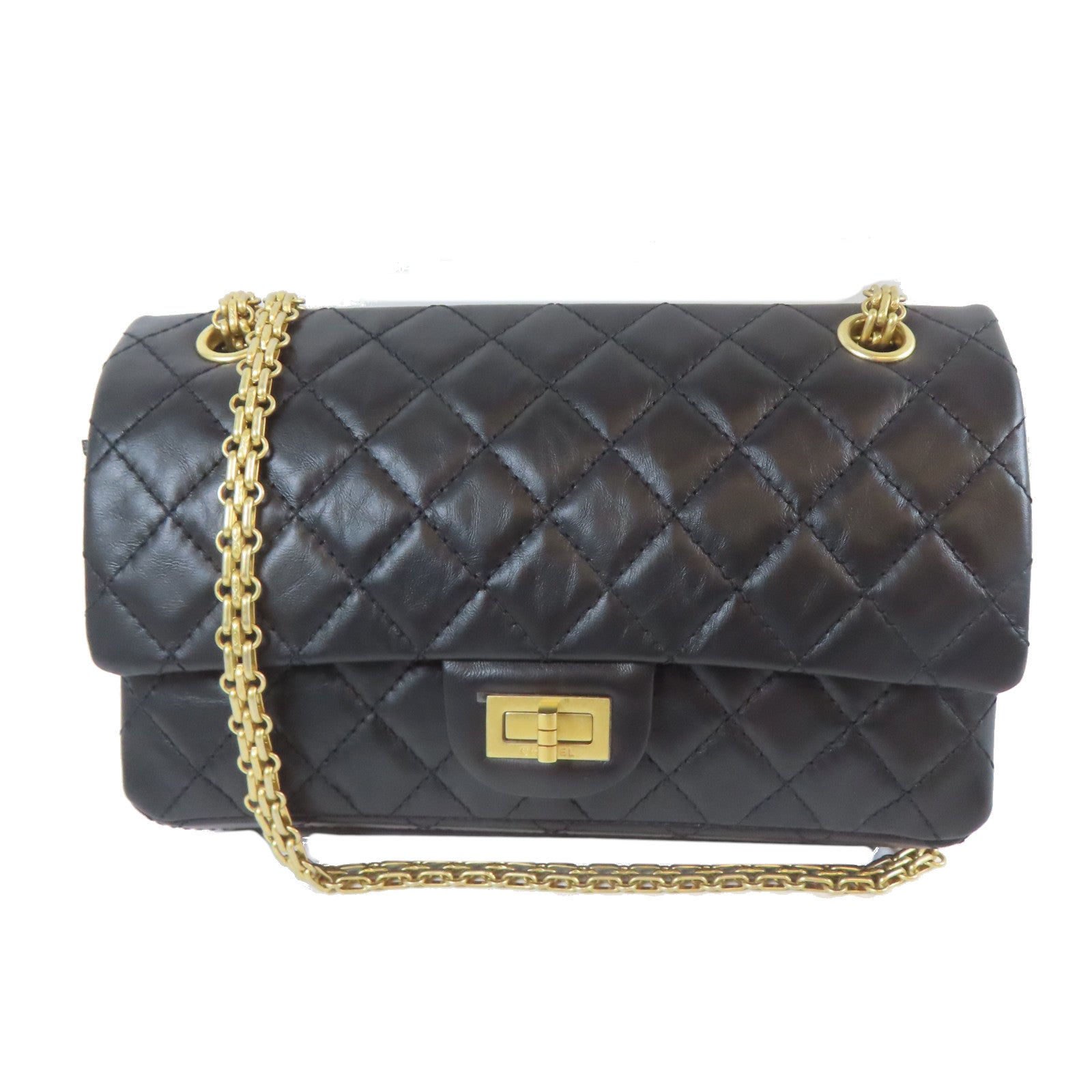 CHANEL 【激減優惠】菱格牛皮皮革2.55 24cm金扣鏈帶肩背袋鏈帶肩背袋
