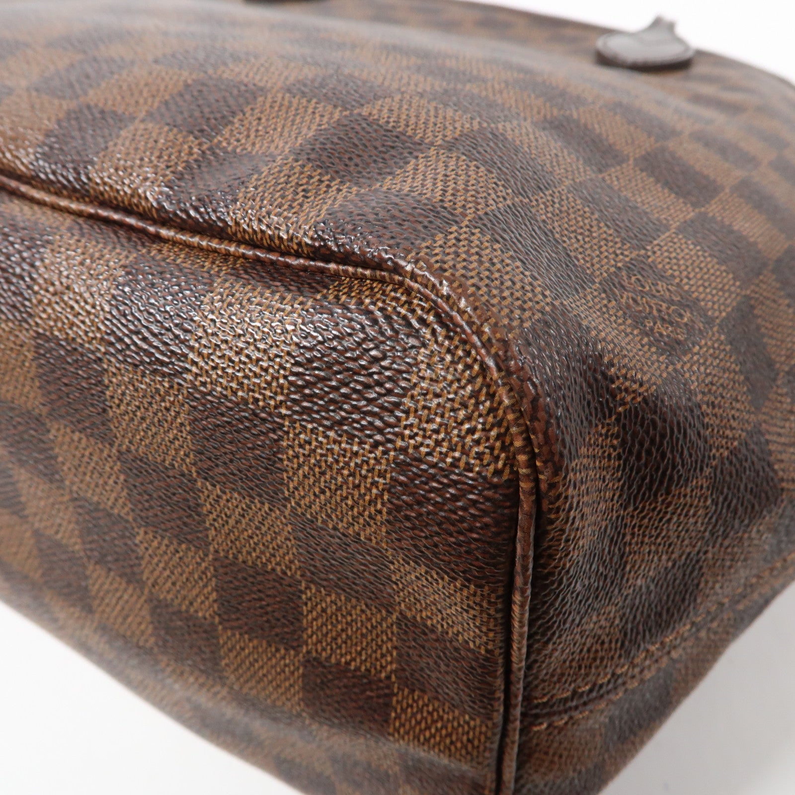 LOUIS VUITTON Damier Ebene Neverfull MM金扣手挽袋啡色