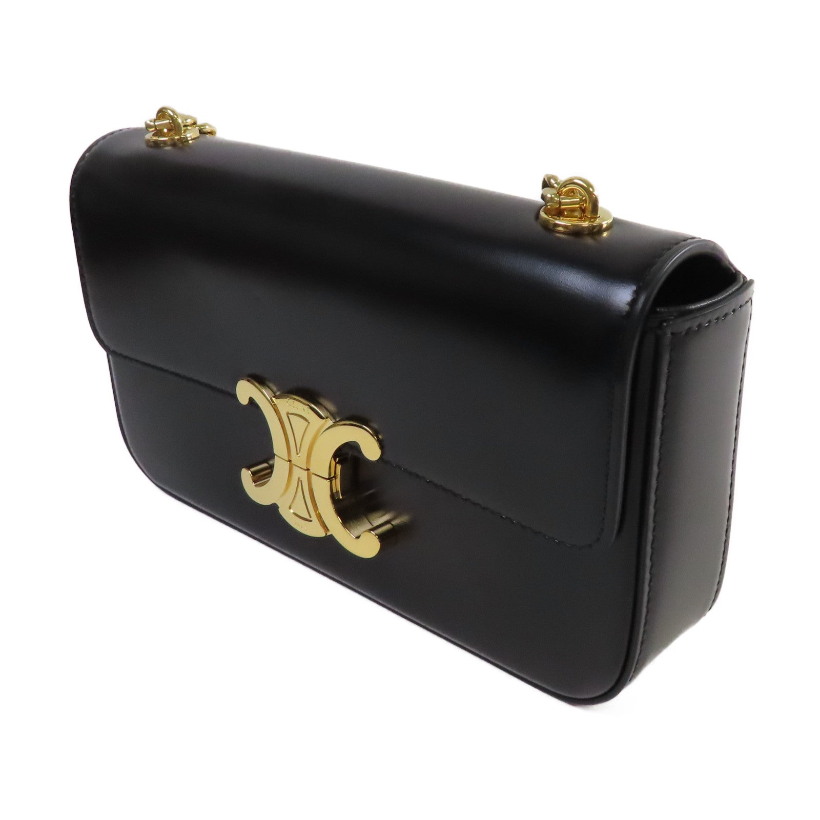 CELINE 牛皮皮革Claude Chain Shoulder Bag金扣肩背袋黑色