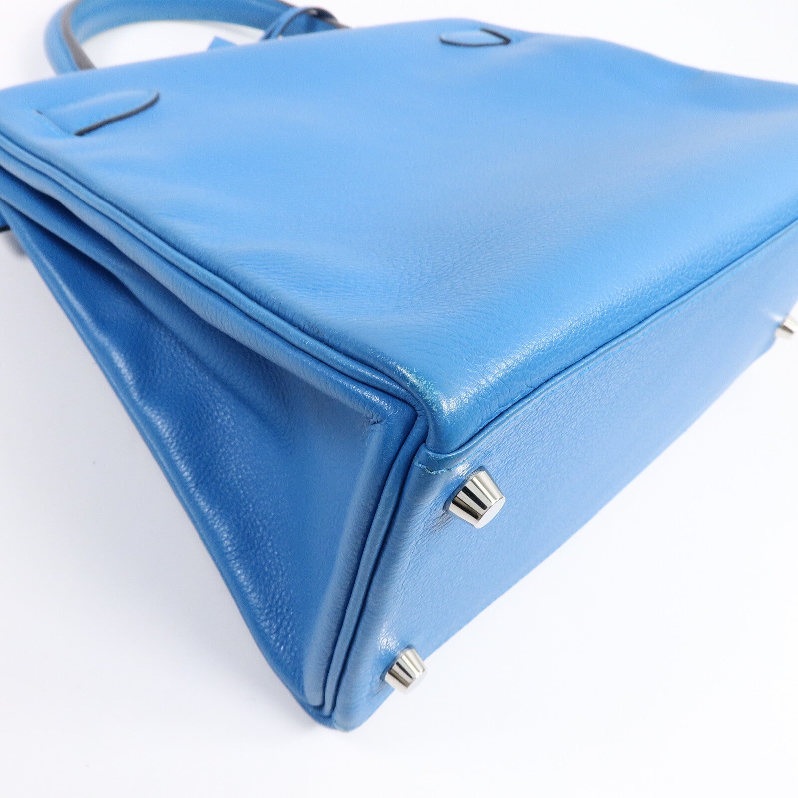 HERMES Clemence皮革Kelly 28手挽肩背兩用袋Bleu Frida