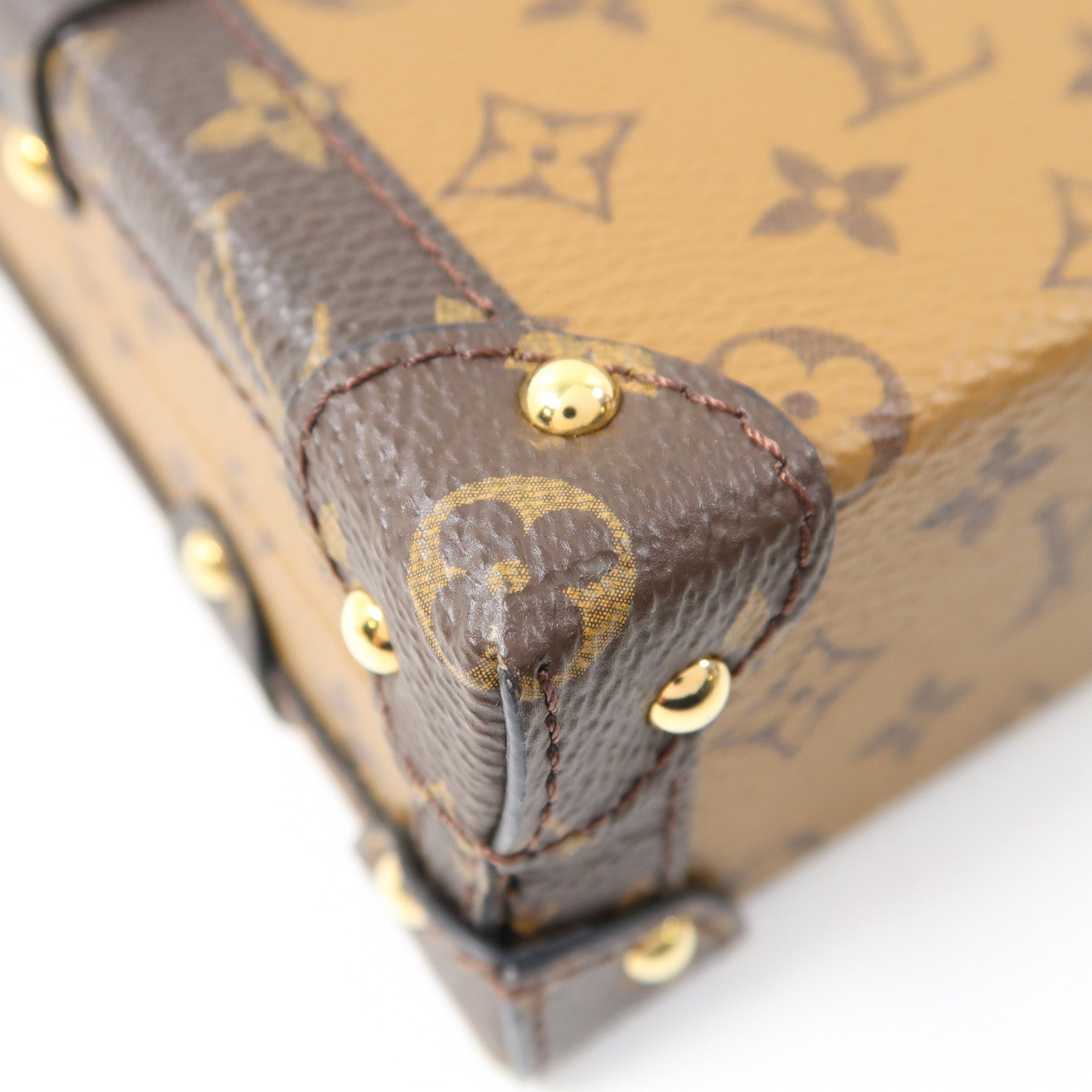 LOUIS VUITTON Monogram Reverse Petite Malle金扣肩背袋棕色