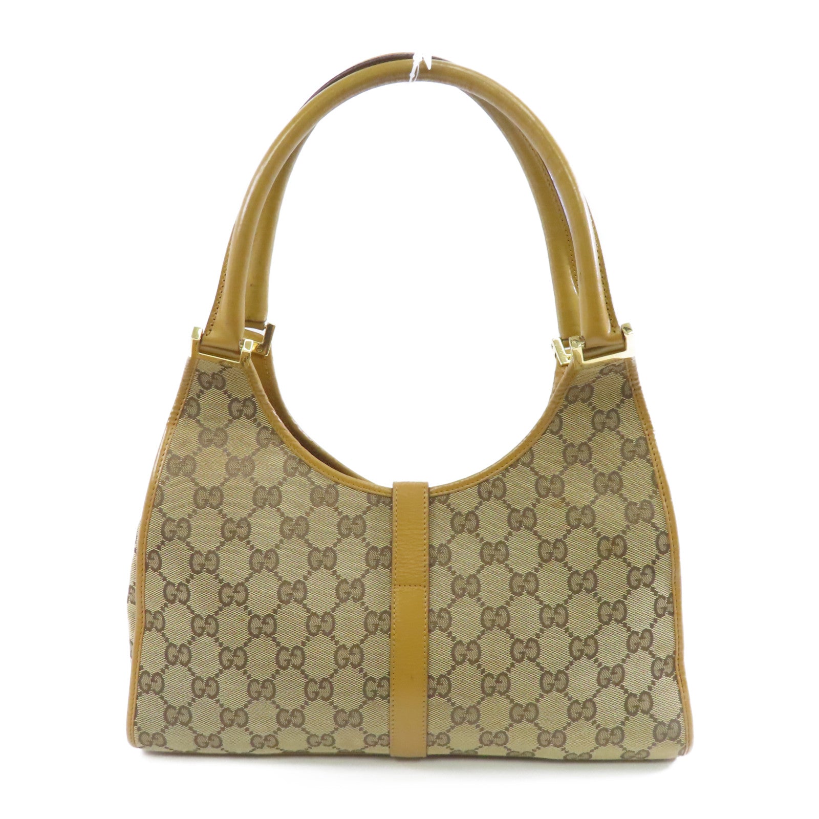 GUCCI 帆布/牛皮皮革Jackie金扣肩背袋啡色