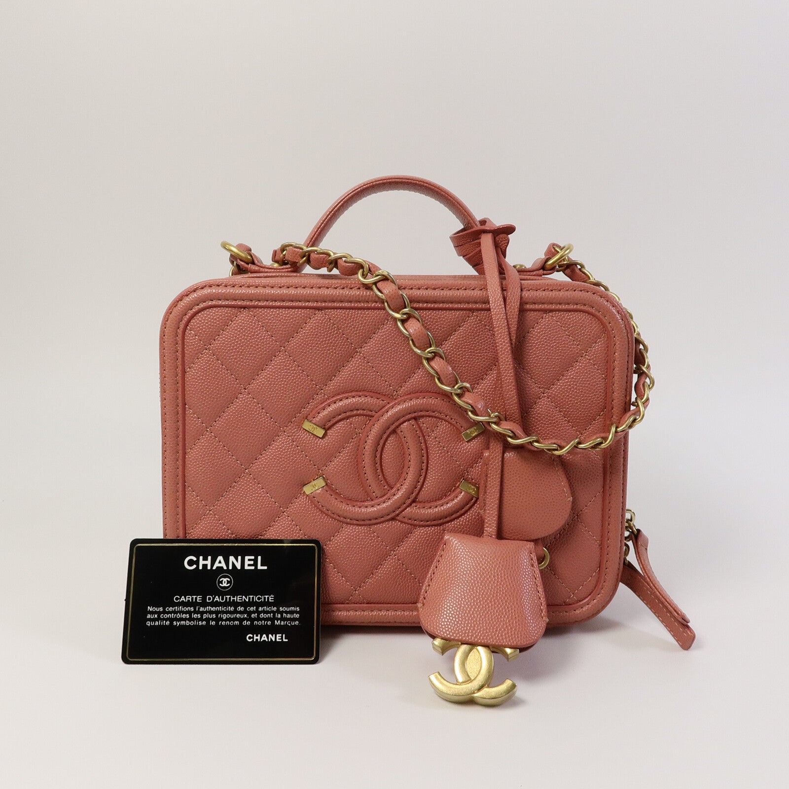 CHANEL 牛皮皮革Vanity Case鏈帶手挽肩背兩用袋