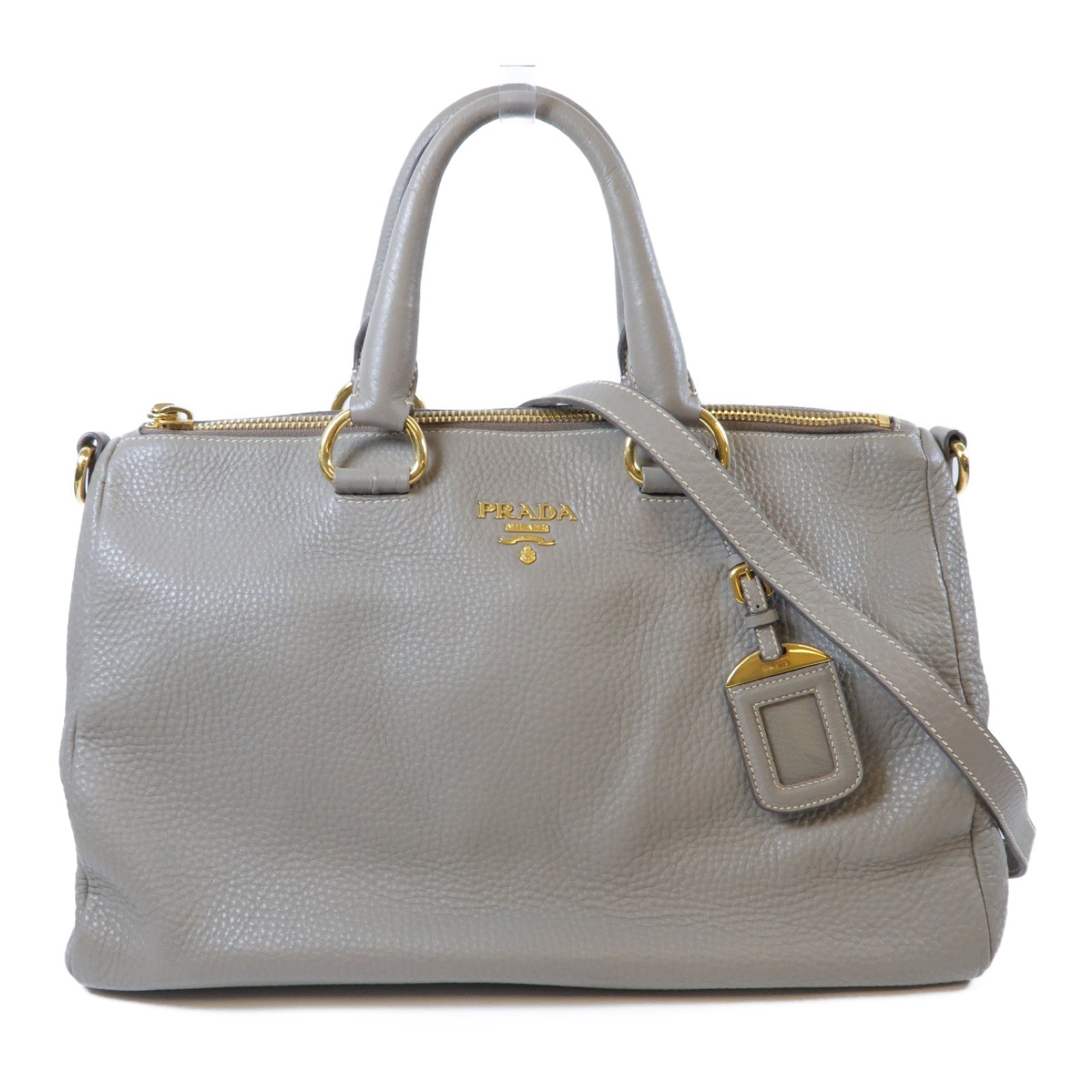 PRADA 【激減優惠】牛皮皮革2 Way Shoulder Bag金扣手挽肩背兩用袋灰色