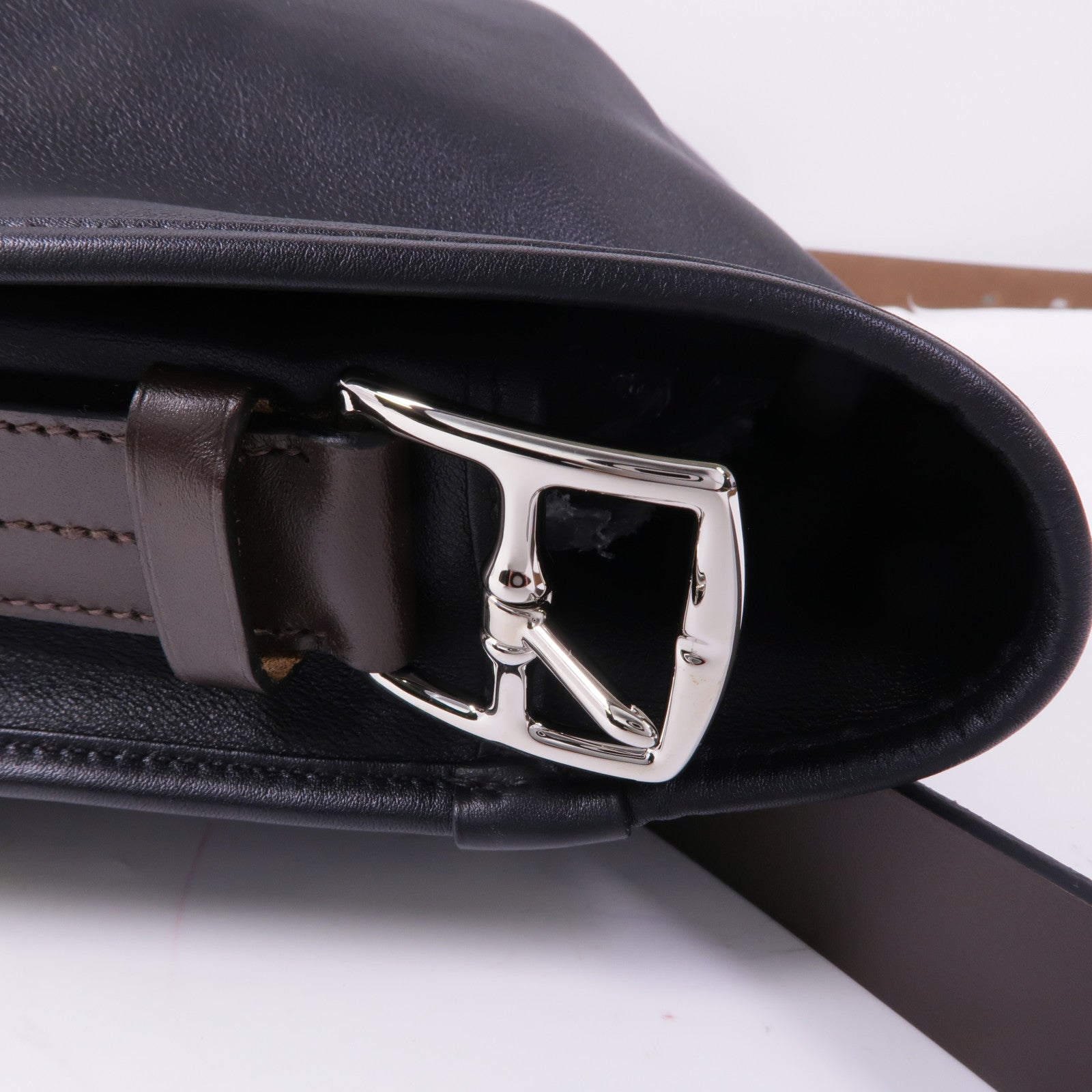 HERMES Swift皮革Barda銀扣肩背袋/斜挎包Noir