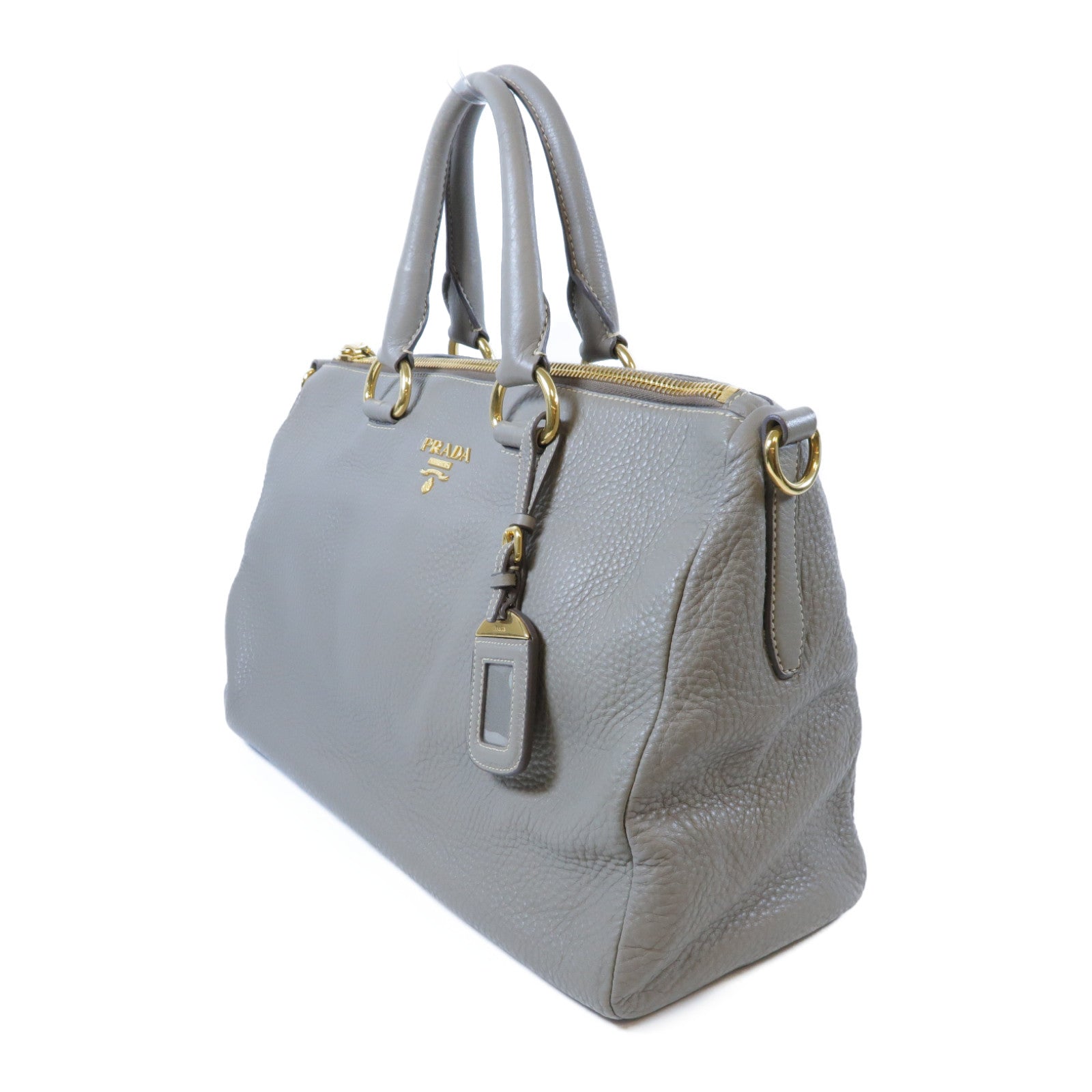PRADA 【激減優惠】牛皮皮革2 Way Shoulder Bag金扣手挽肩背兩用袋灰色