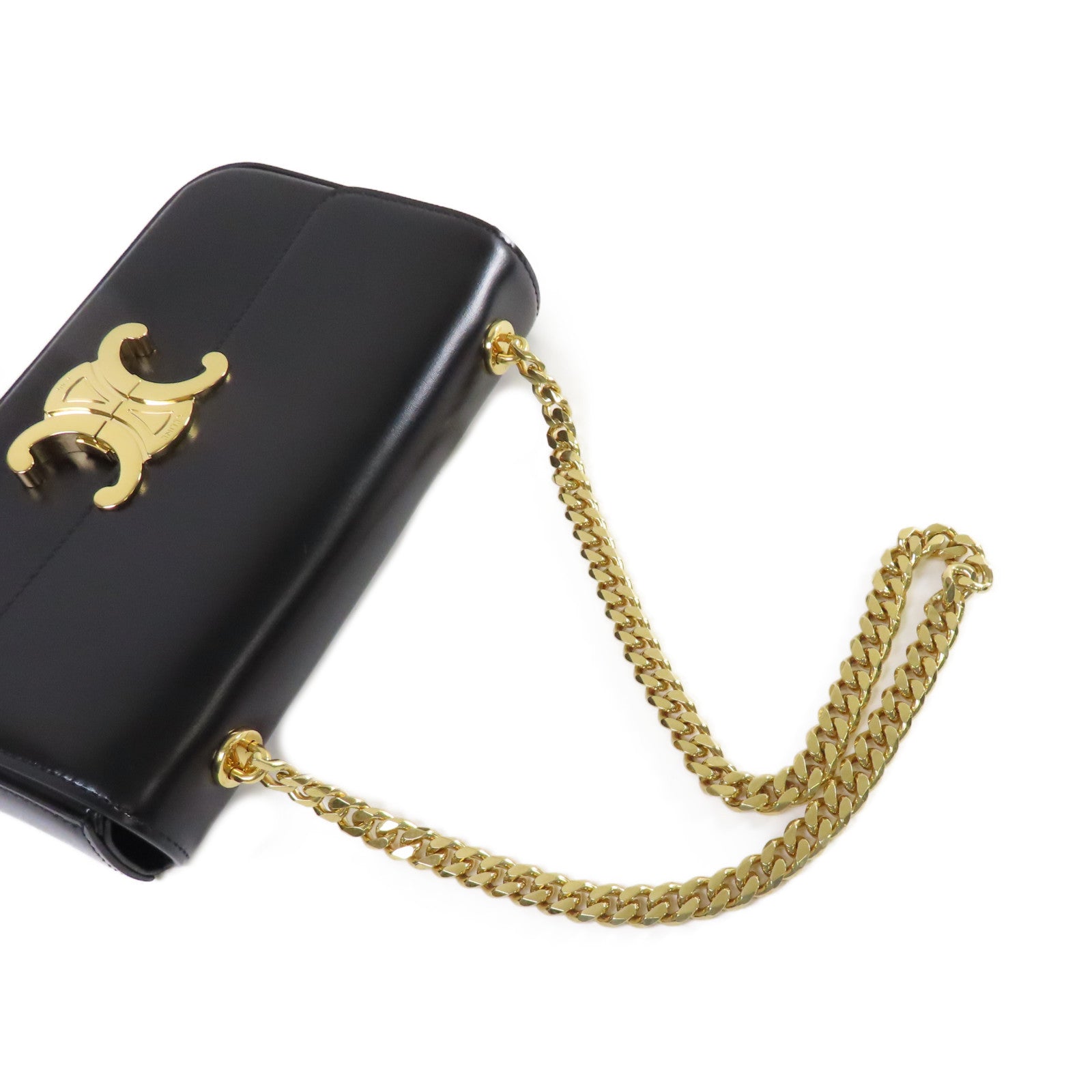 CELINE 牛皮皮革Claude Chain Shoulder Bag金扣肩背袋黑色