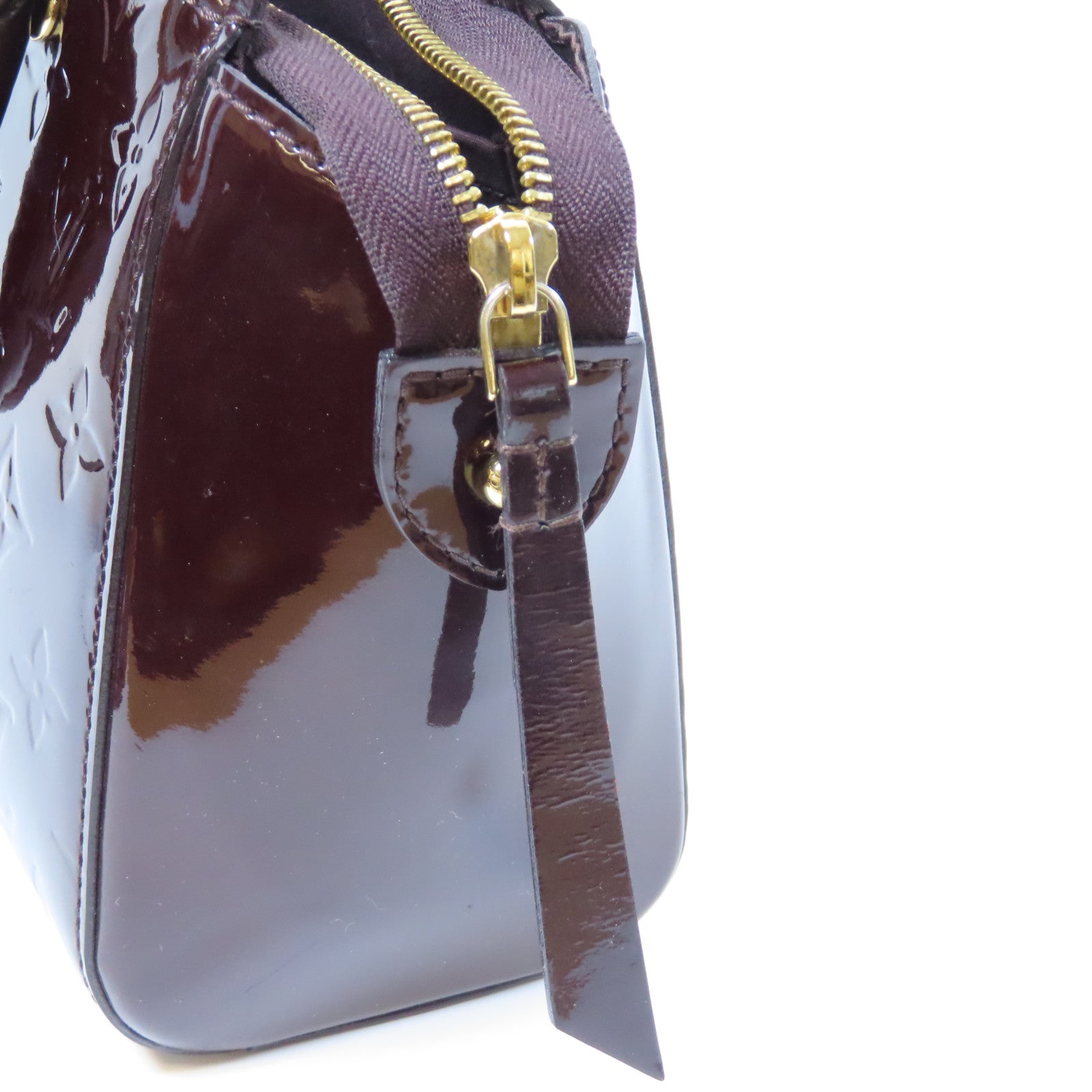 LOUIS VUITTON Monogram Vernis Alma PM金扣手挽袋酒紅色