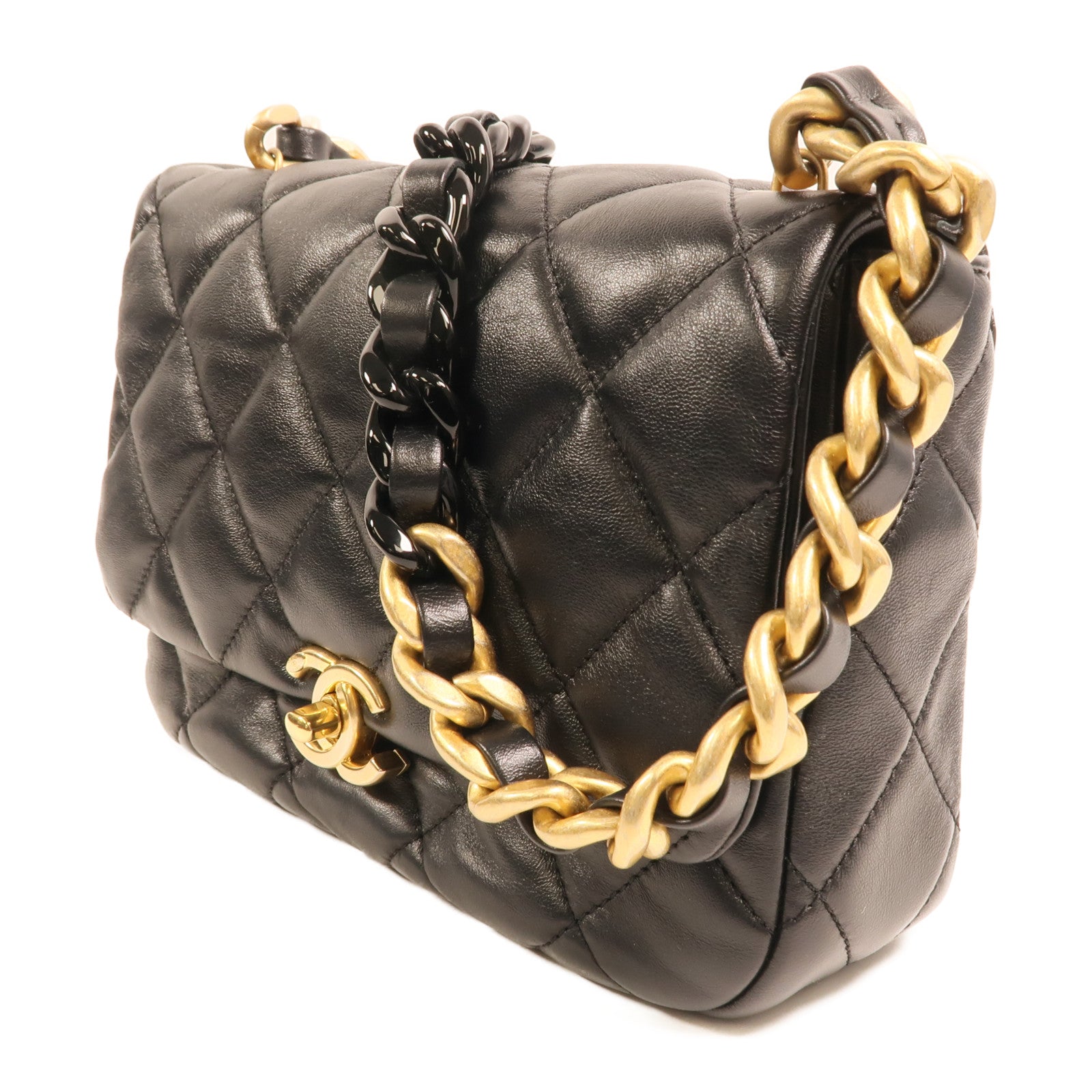 CHANEL 羊皮皮革Flap Bag金扣鏈帶肩背袋