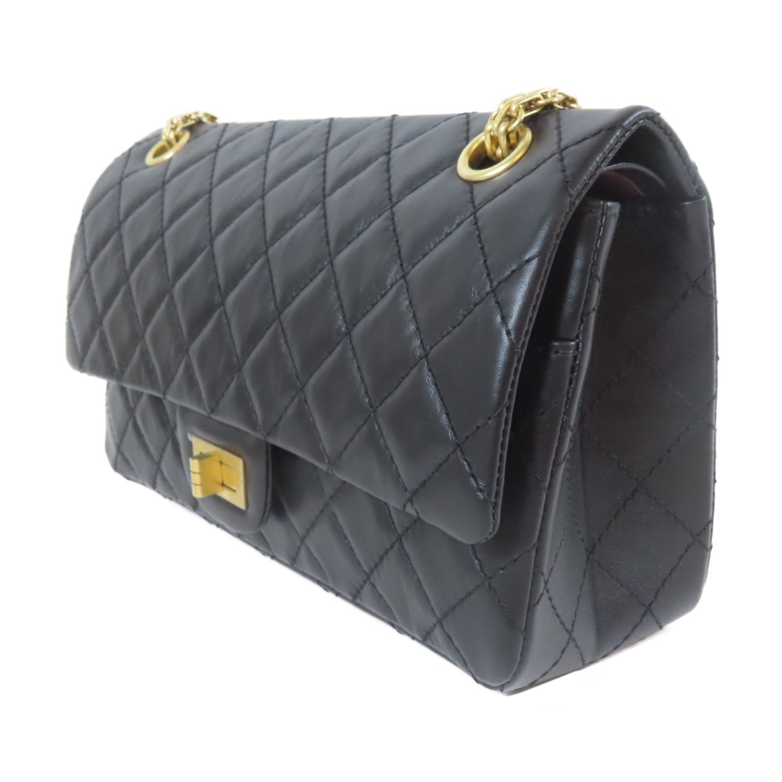 CHANEL 【激減優惠】菱格牛皮皮革2.55 24cm金扣鏈帶肩背袋鏈帶肩背袋