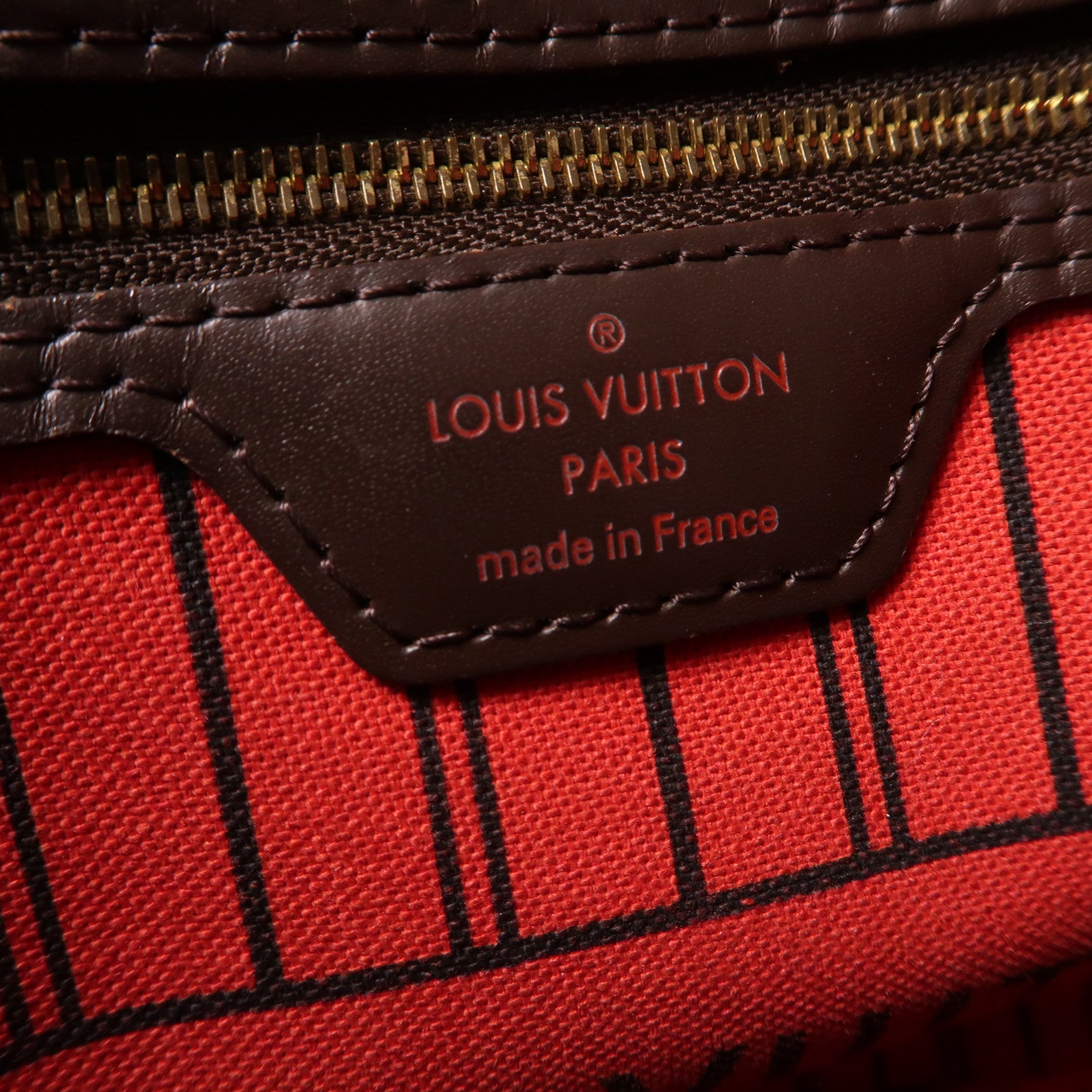 LOUIS VUITTON Damier Ebene Neverfull MM金扣手挽袋啡色