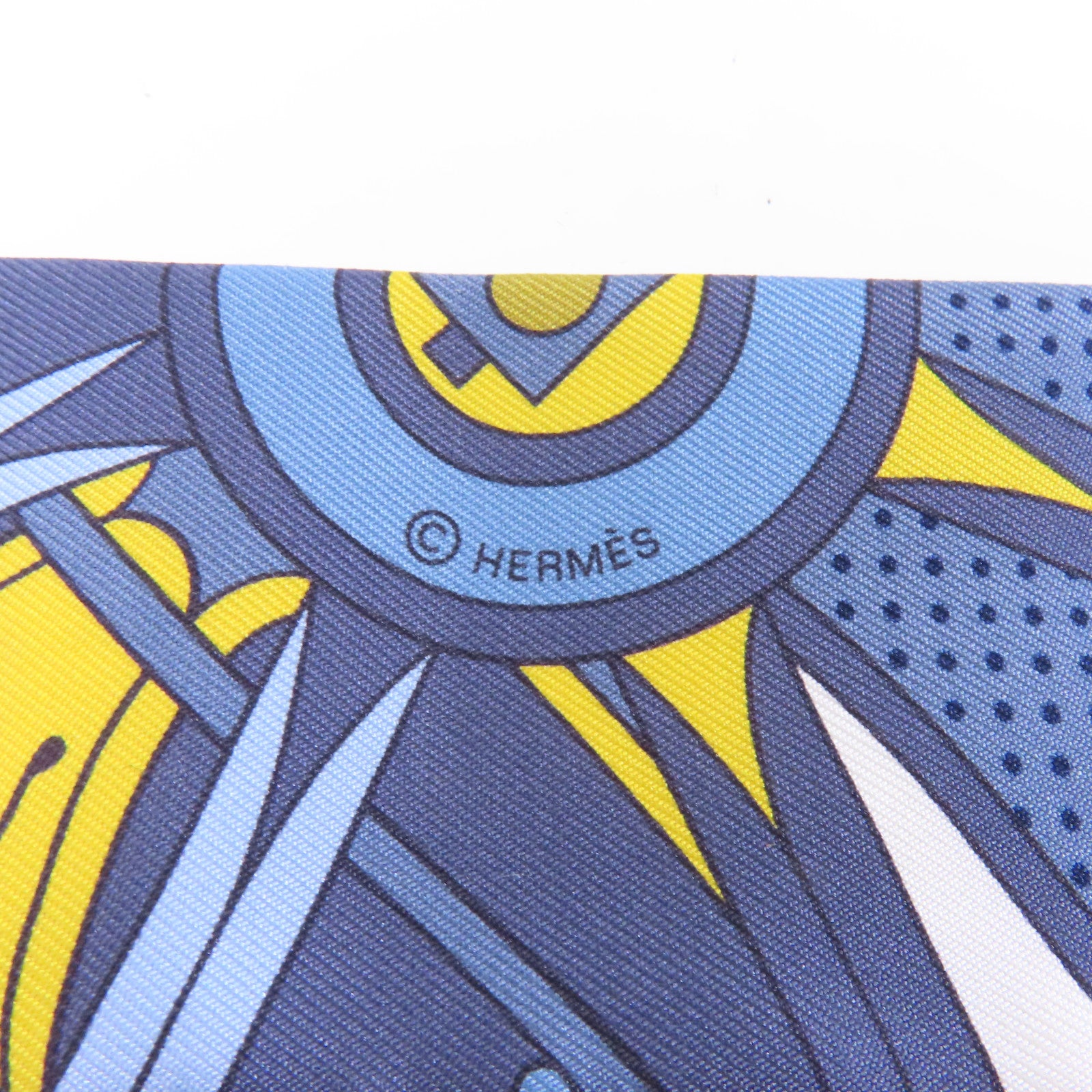 HERMES 絲質Twilly絲巾藍色/灰色/黃色