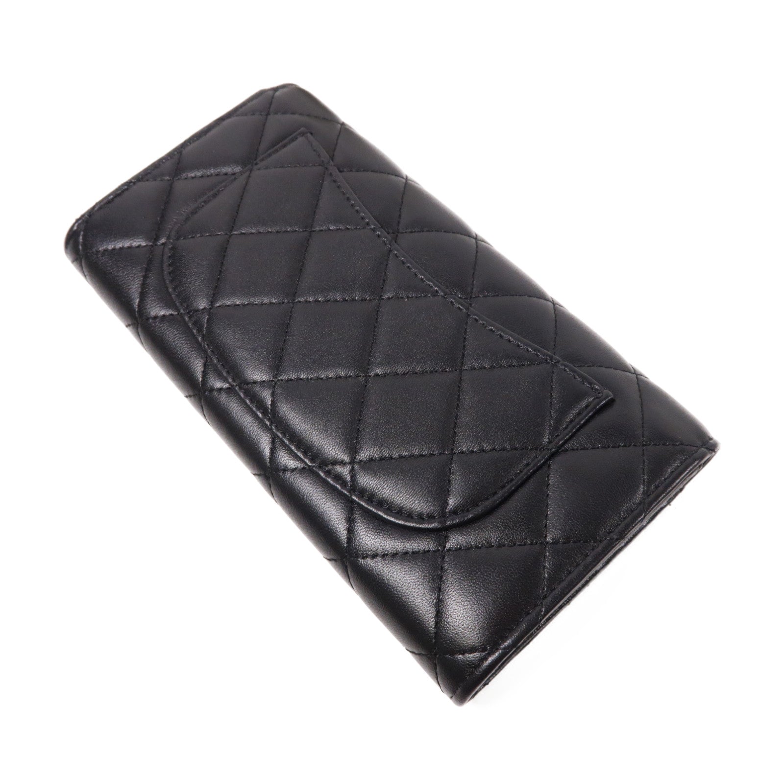 CHANEL 菱格羊皮皮革Long Wallet金扣長錢包黑色