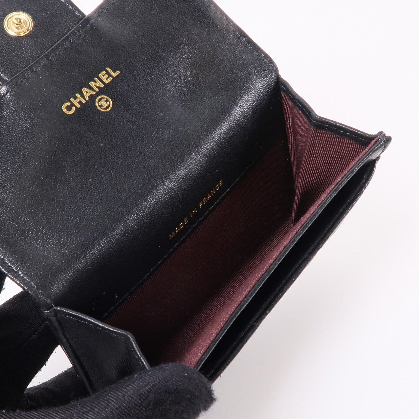CHANEL 羊皮皮革Card Case金扣卡片套黑色
