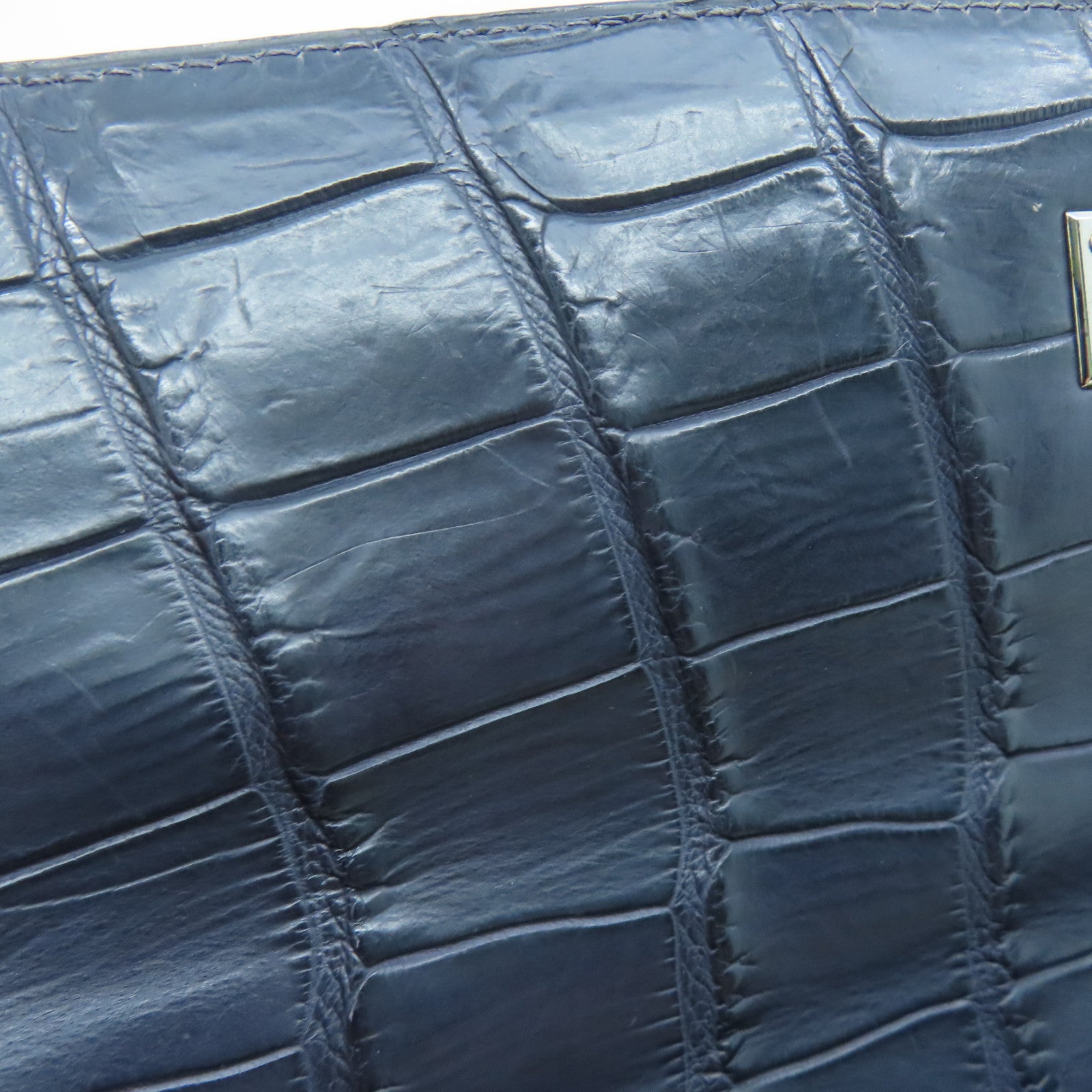HERMES 【激減優惠】鱷魚皮革Kelly 35銀扣手挽袋Blue Abysse深淵藍色