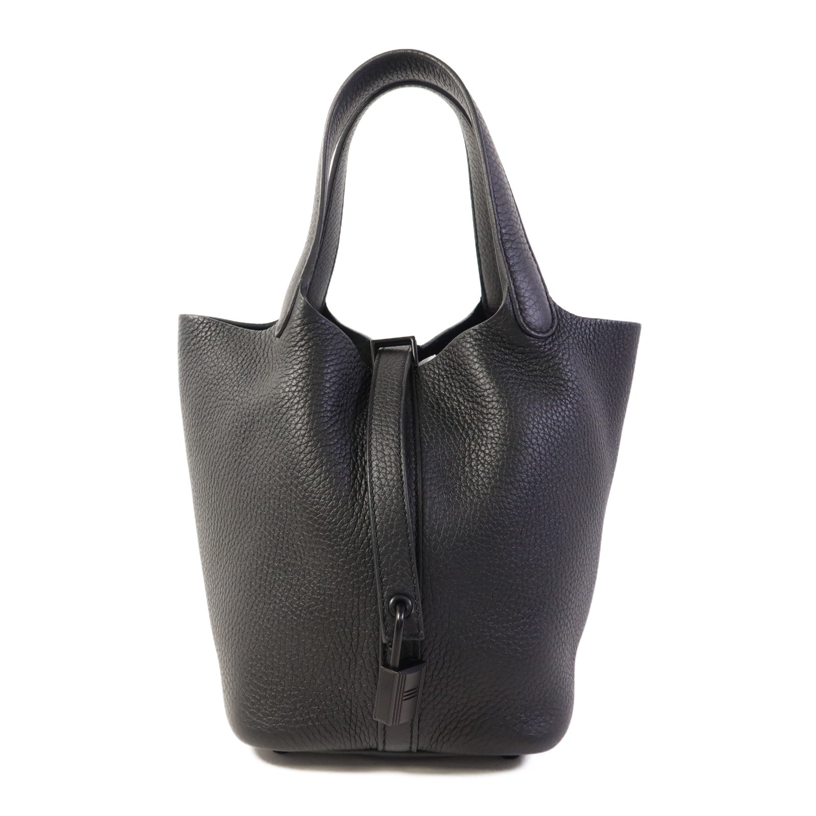 HERMES Clemence皮革Picotin PM手挽袋So Black