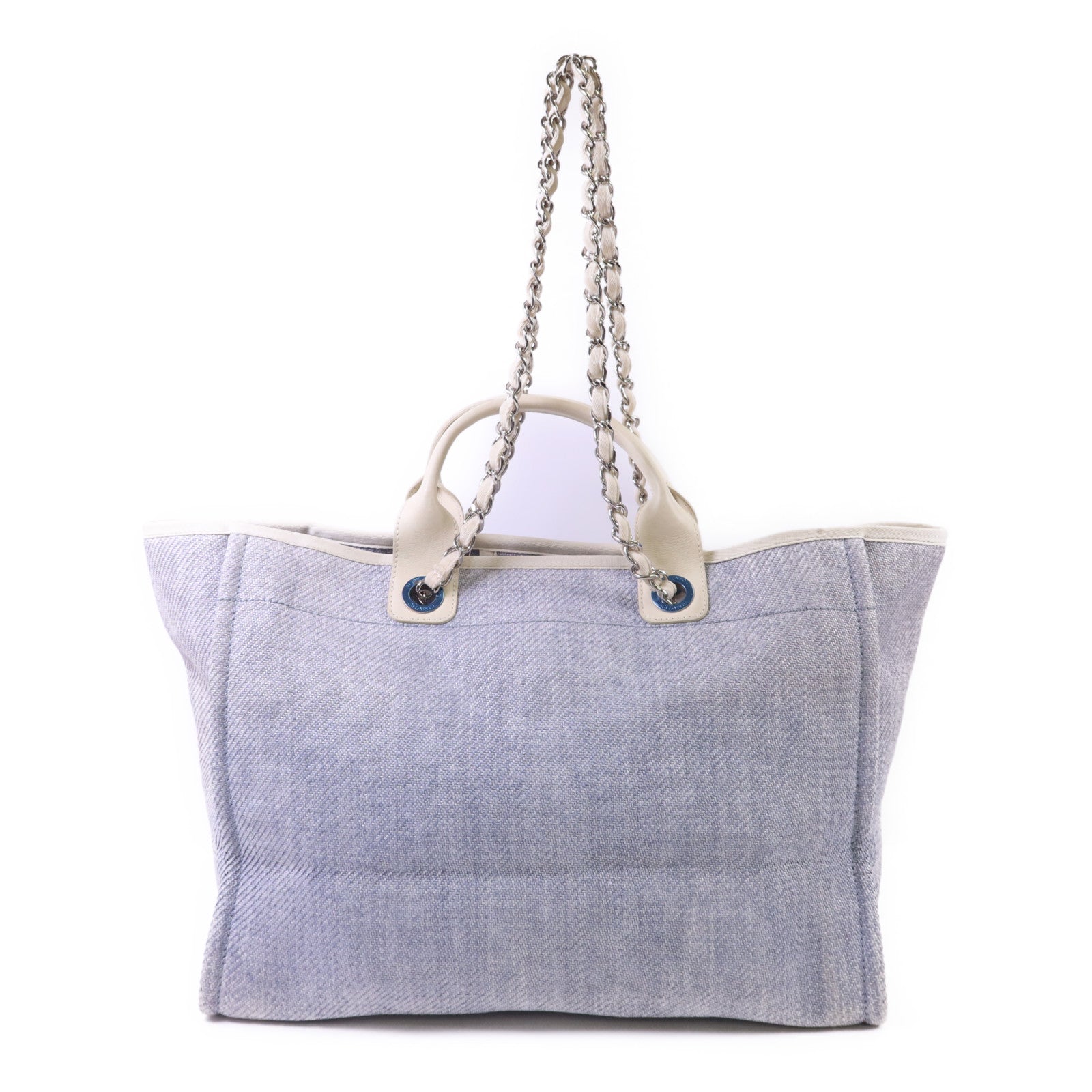CHANEL 拉菲草Deauville Tote Bag銀扣手挽肩背兩用袋