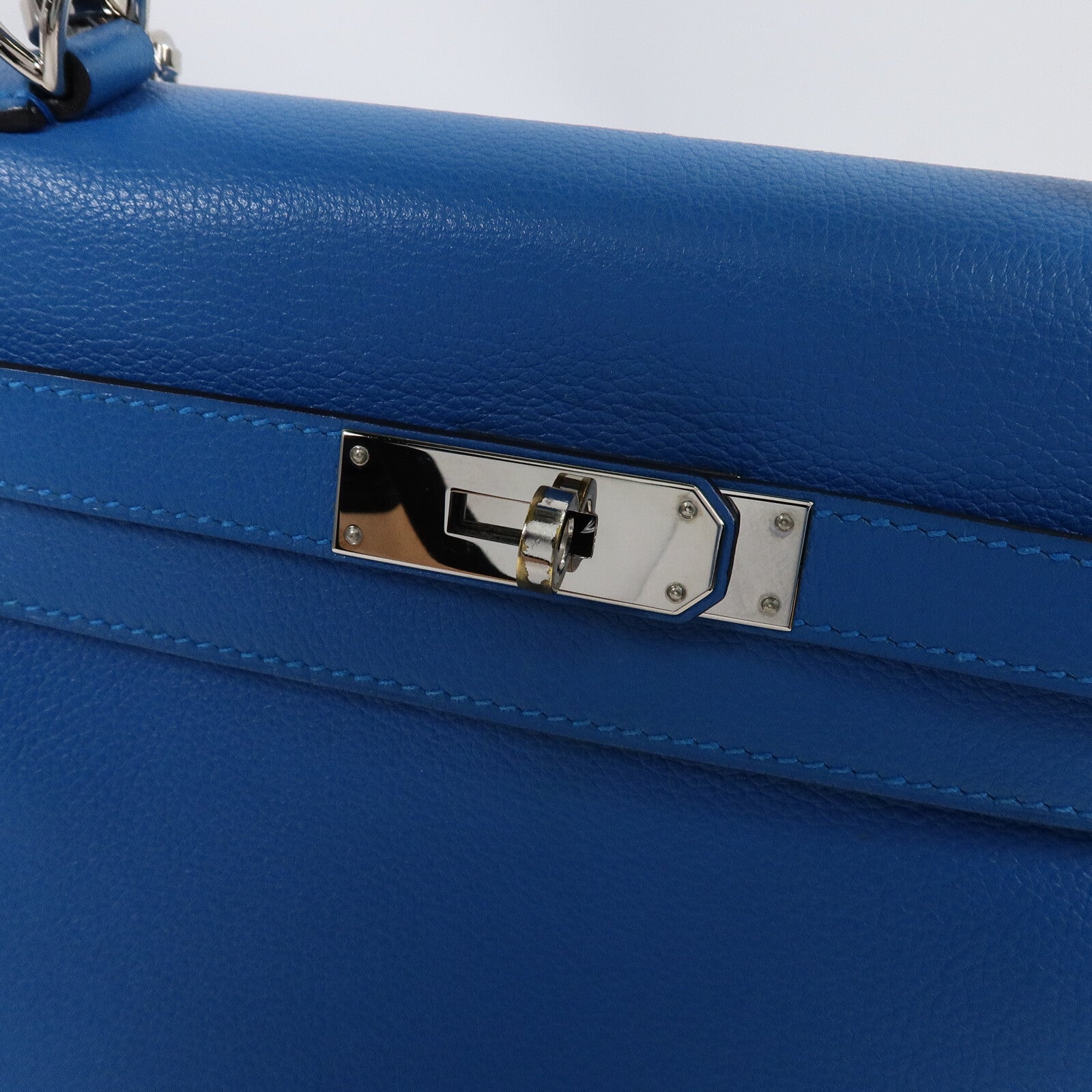 HERMES Clemence皮革Kelly 28手挽肩背兩用袋Bleu Frida