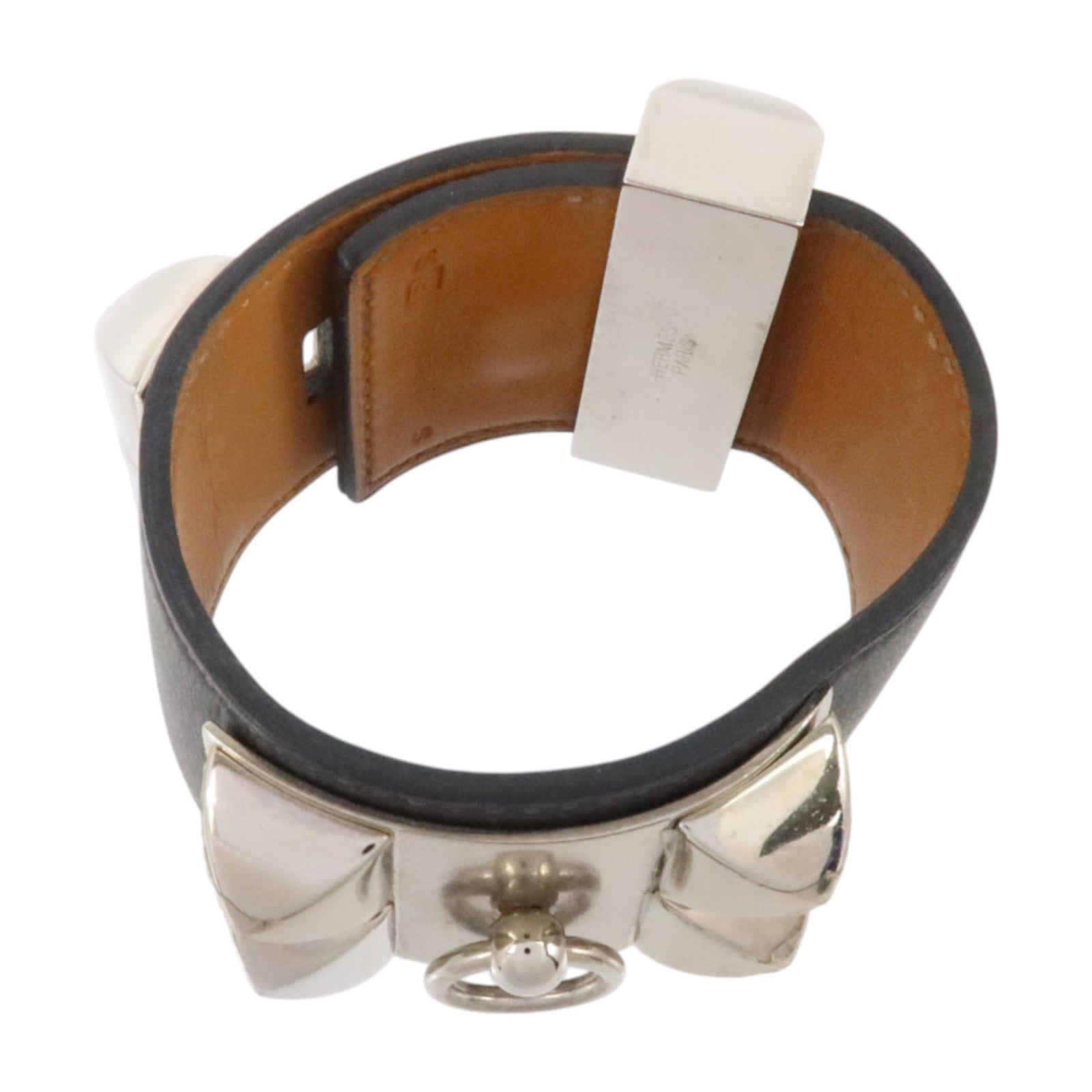 HERMES Swift皮革/金屬Collier De Chien Bracelet銀扣手鏈Ardoise