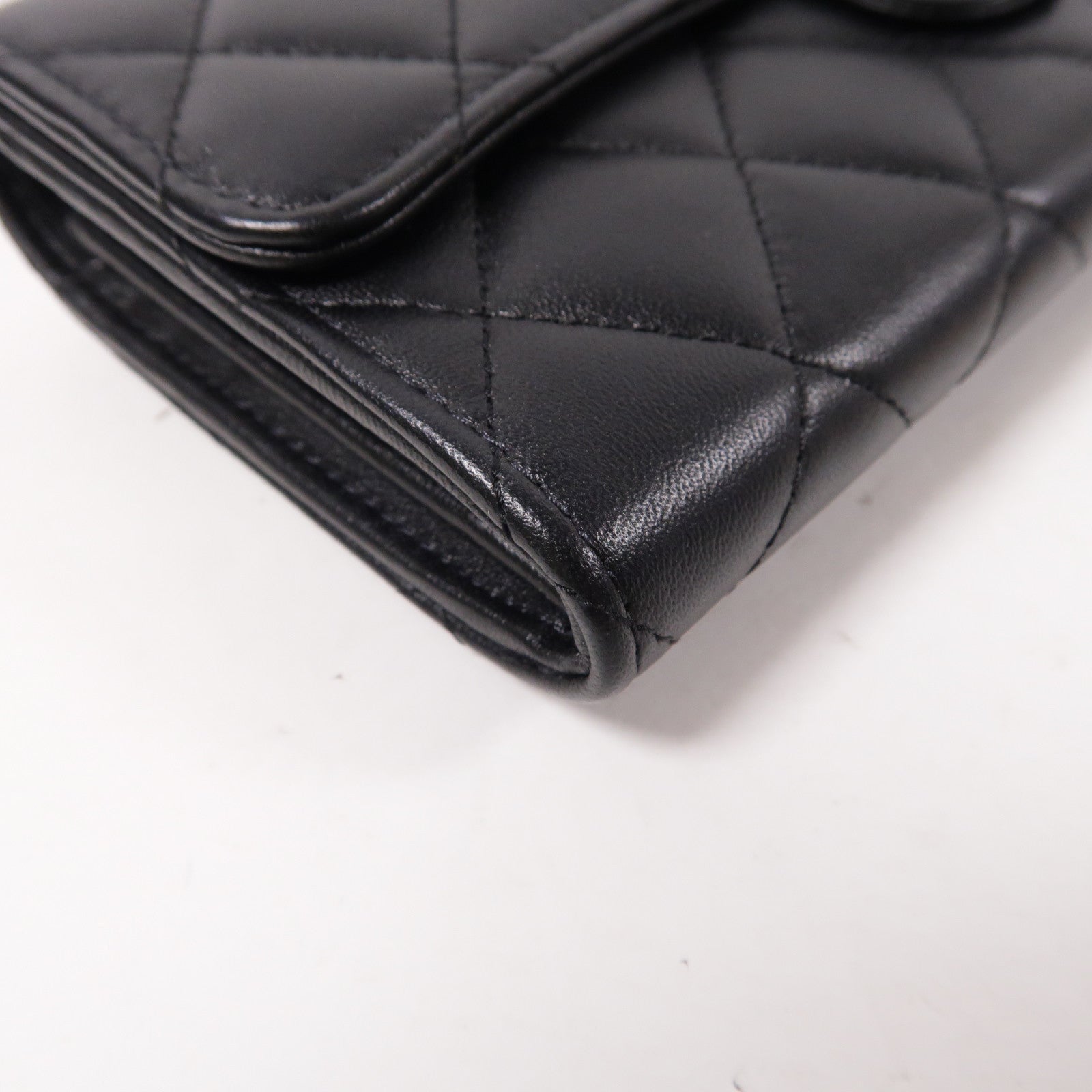 CHANEL 菱格羊皮皮革Long Wallet金扣長錢包黑色