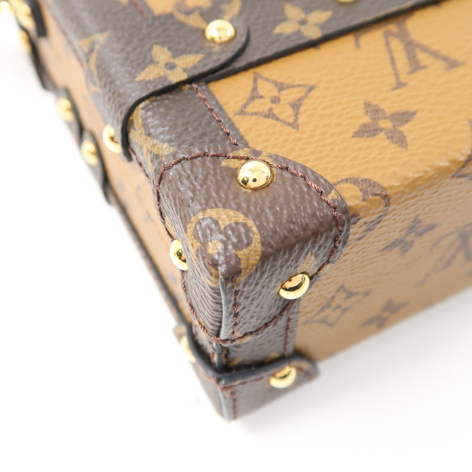 LOUIS VUITTON Monogram Reverse Petite Malle金扣肩背袋棕色