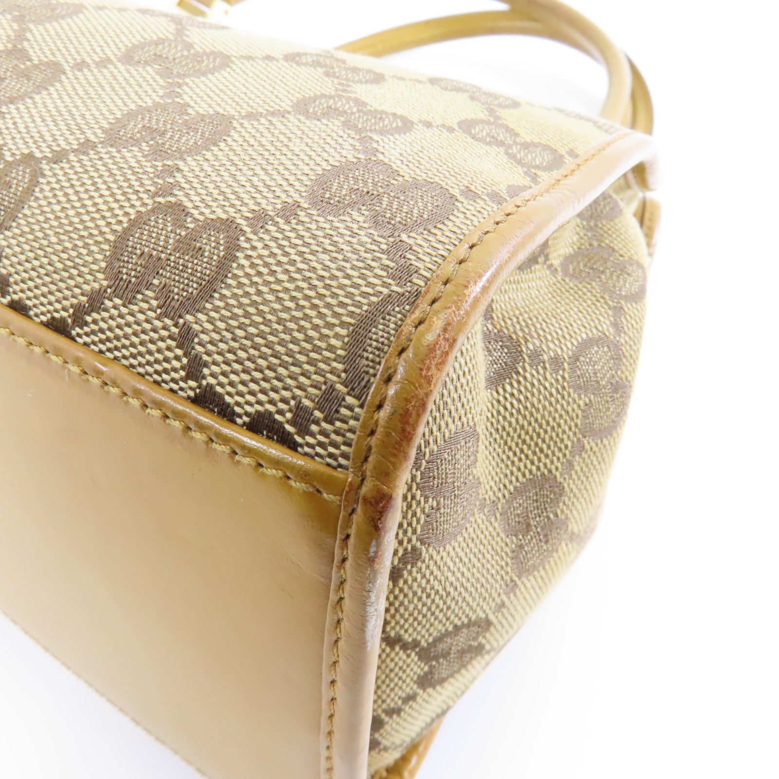 GUCCI 帆布/牛皮皮革Jackie金扣肩背袋啡色