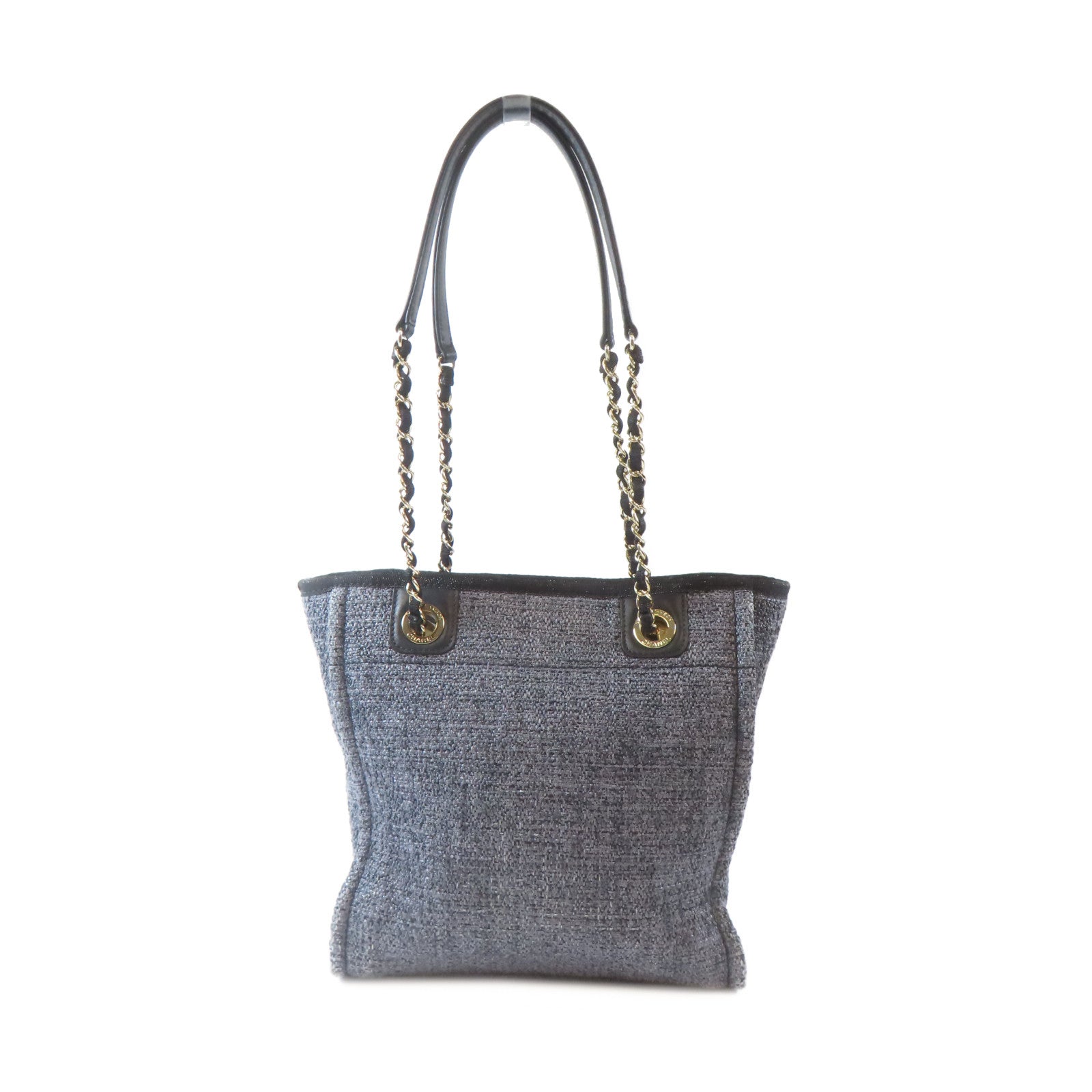 CHANEL 帆布Deauville Tote金扣肩背袋/手挽袋灰色