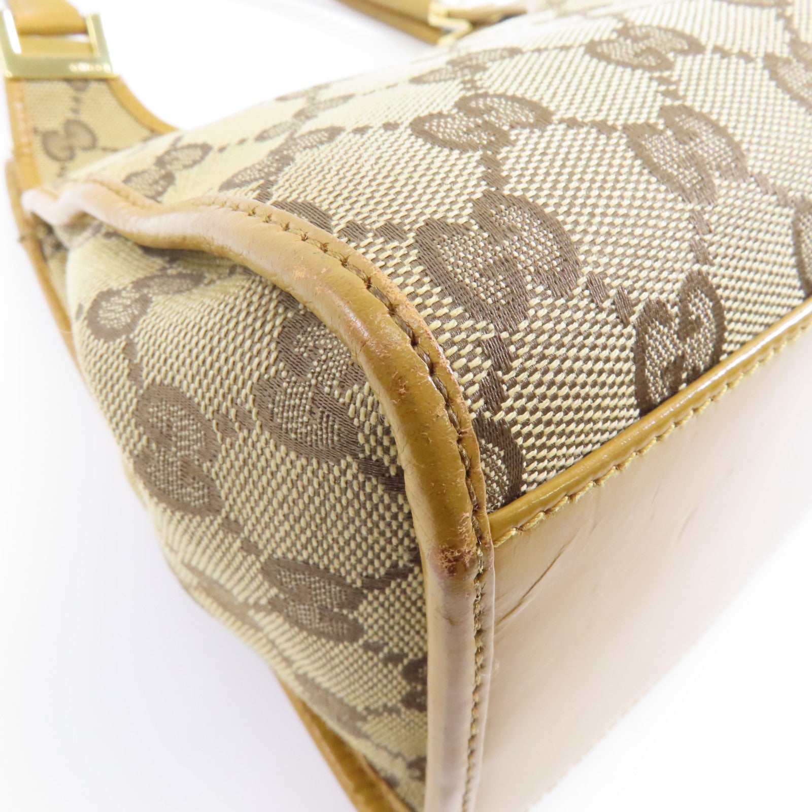 GUCCI 帆布/牛皮皮革Jackie金扣肩背袋啡色