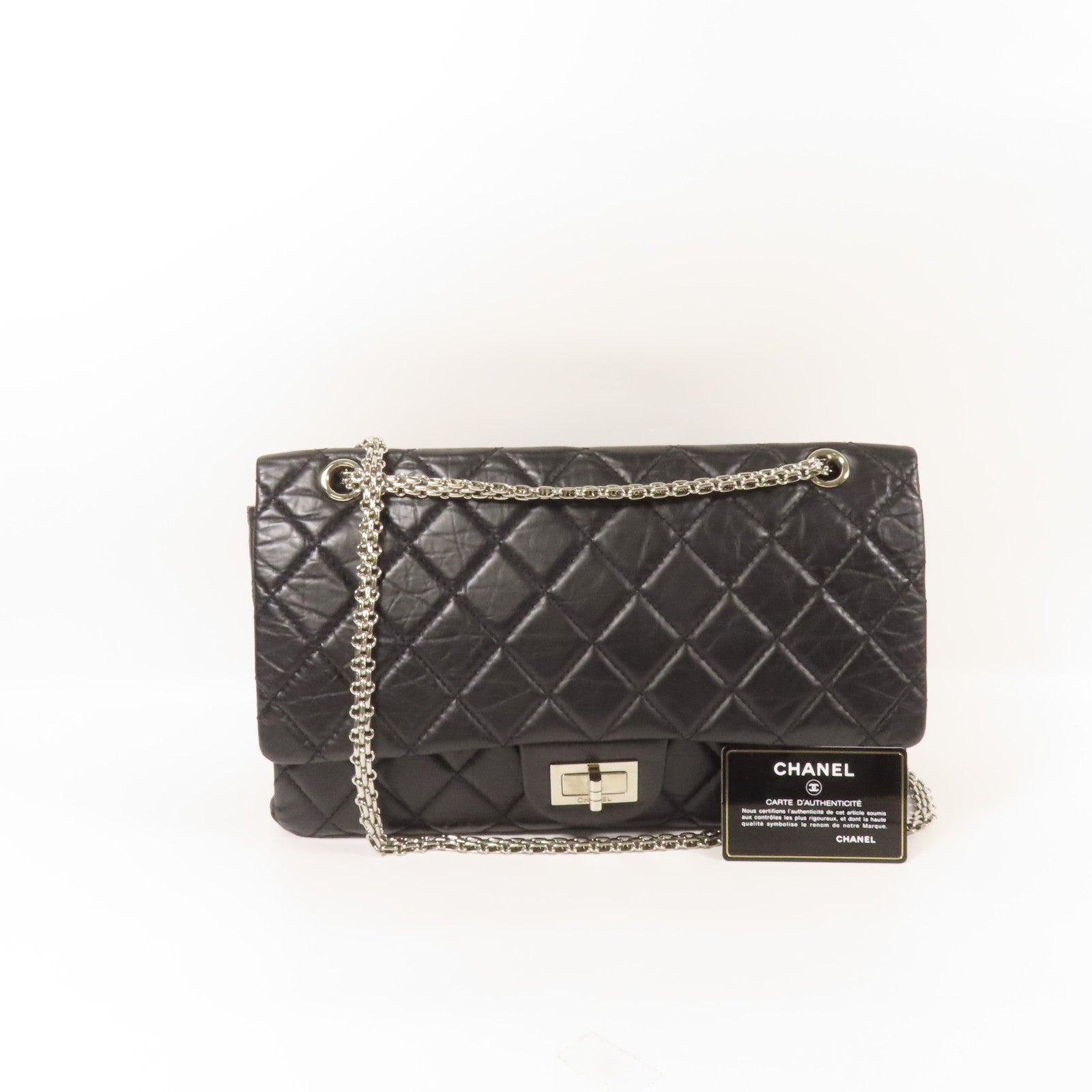 CHANEL 牛皮皮革2.55 Large銀扣鏈帶肩背袋