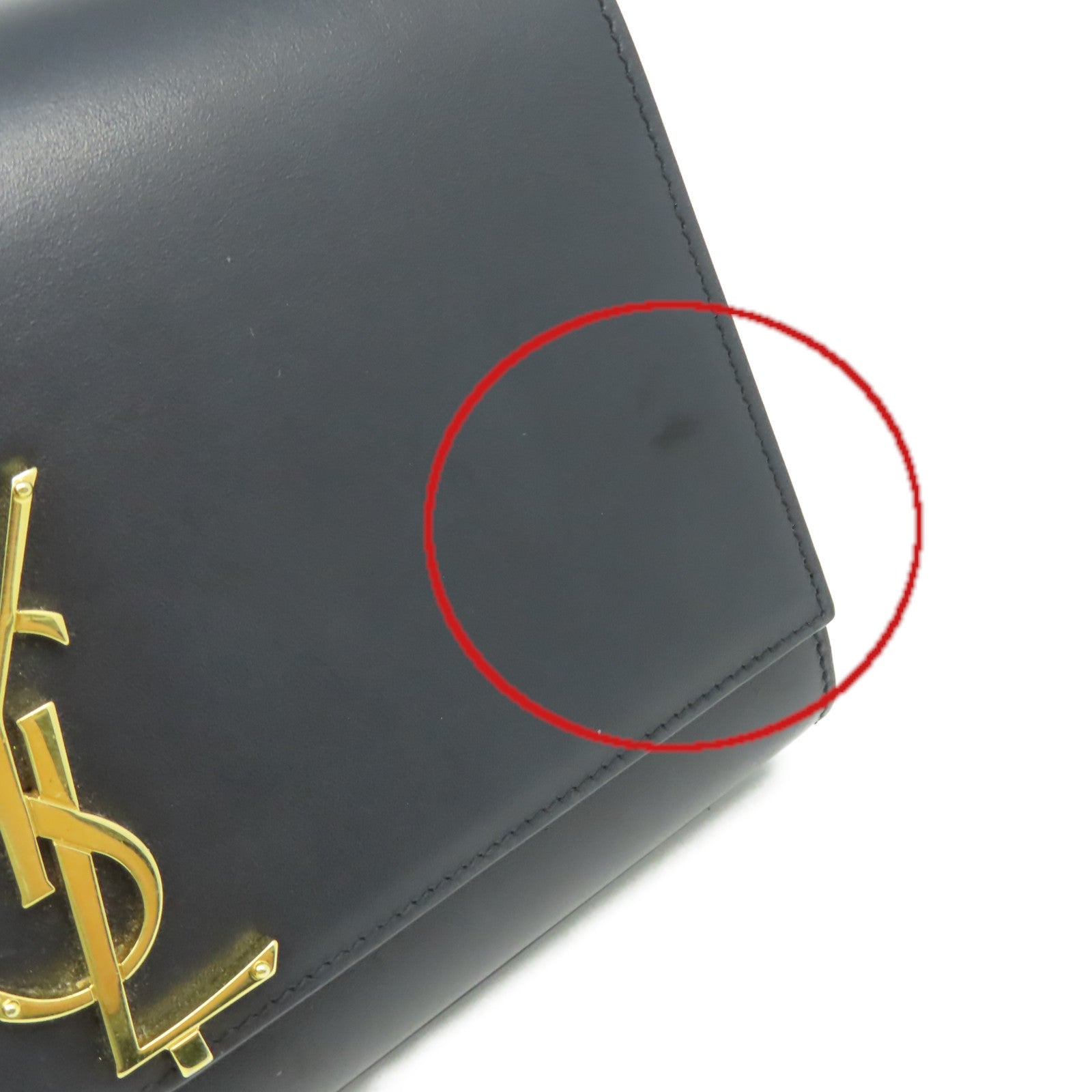 YVES SAINT LAURENT 牛皮皮革Kate Medium Chain Shoulder Bag金扣鏈帶肩背袋黑色